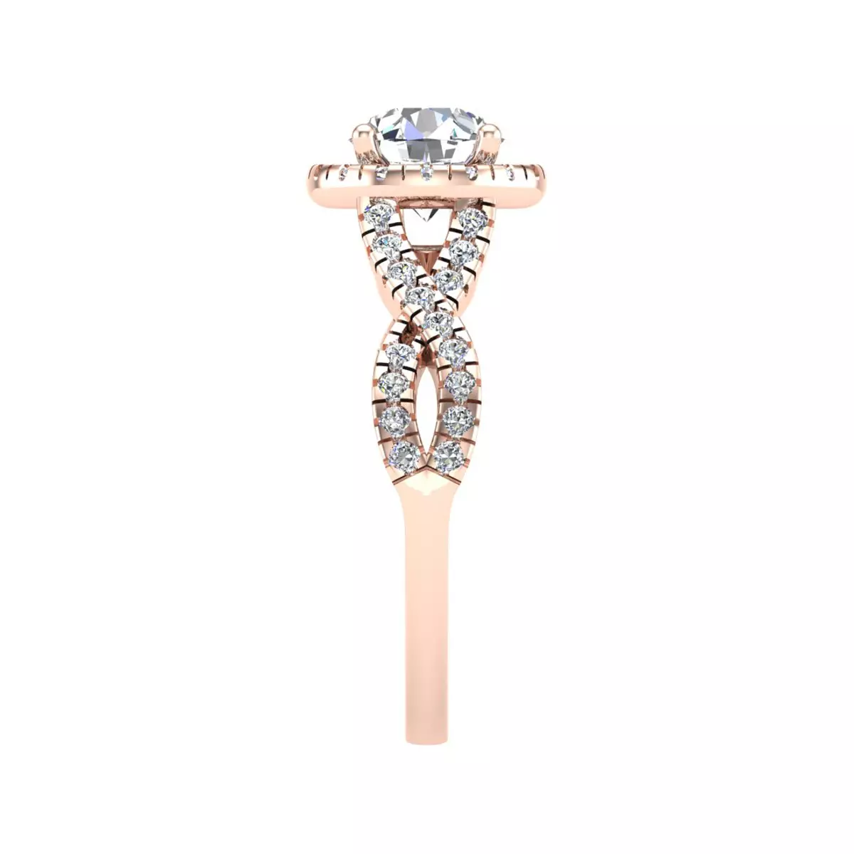 Zoey Twist Style Halo Engagement Ring - 14K Rose Gold