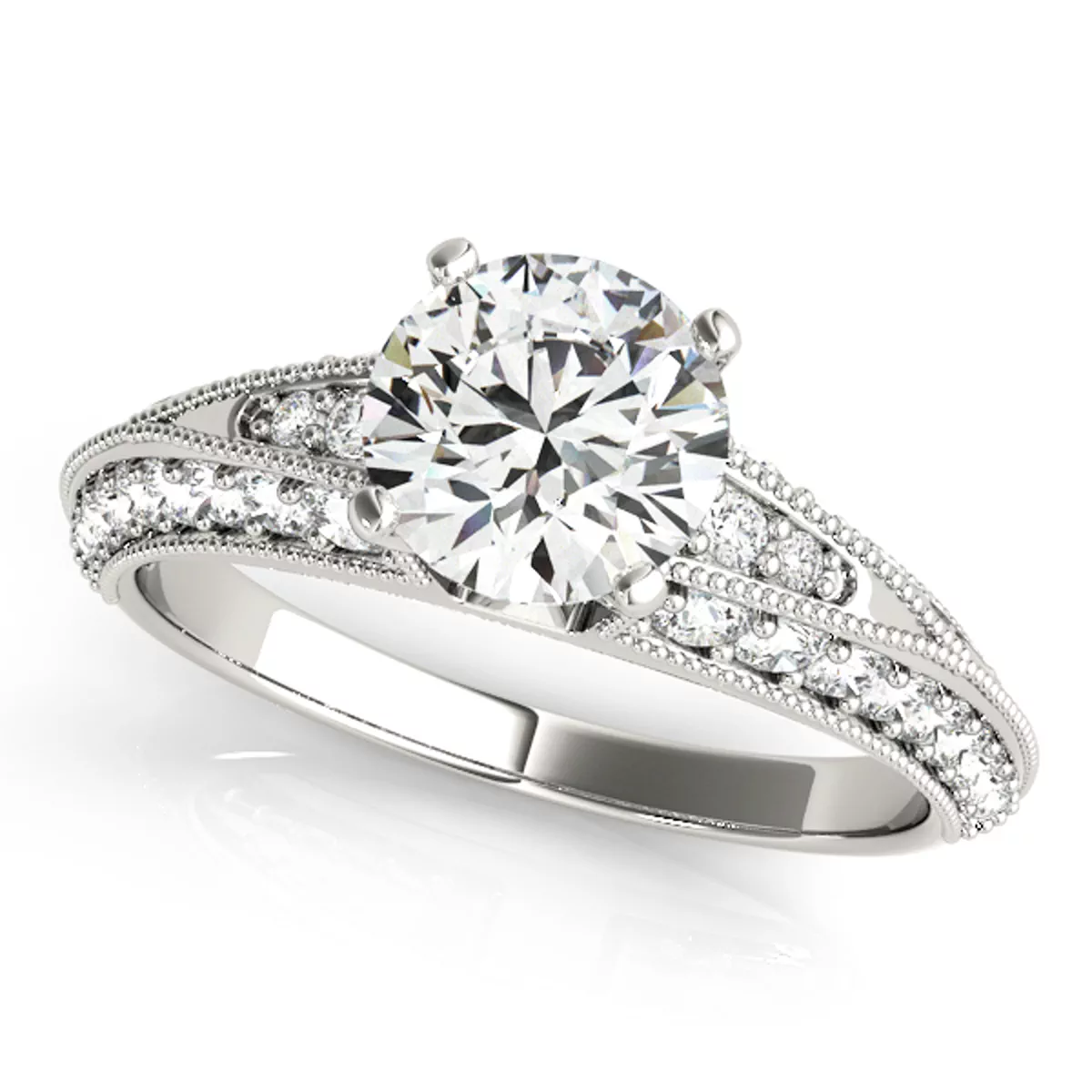 Angelique Vintage Inspired Engagement Ring - 18K White Gold