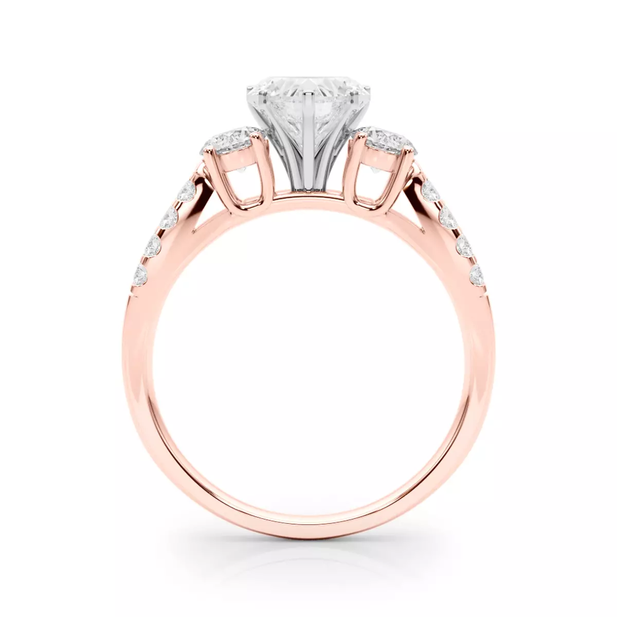 2.01 Carat Heart Lab Diamond Rosella Three Stone Engagement Ring 