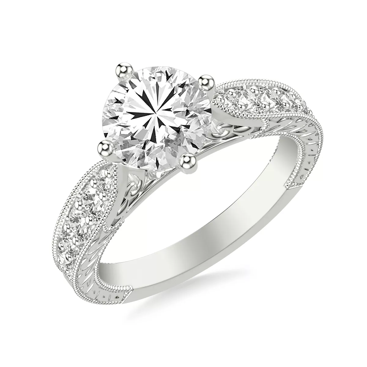 Kensie Grand Engraved Pavé Lab Engagement Ring - Platinum