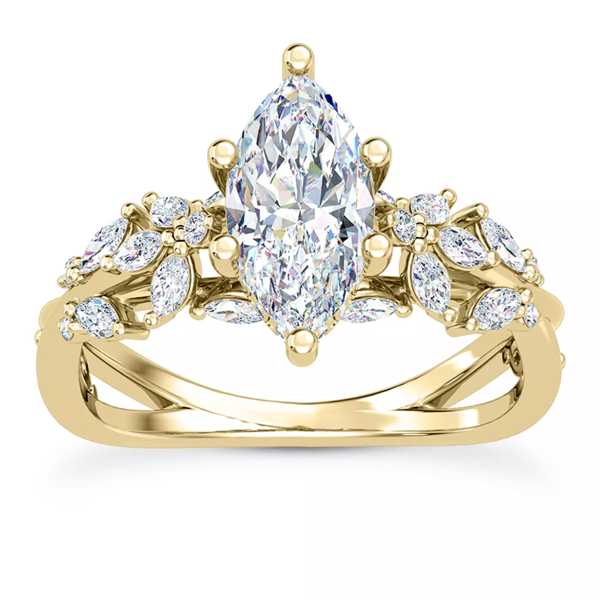 Butterfly And Bee Vine Twist Lab Engagement Ring - 14K Yellow Gold