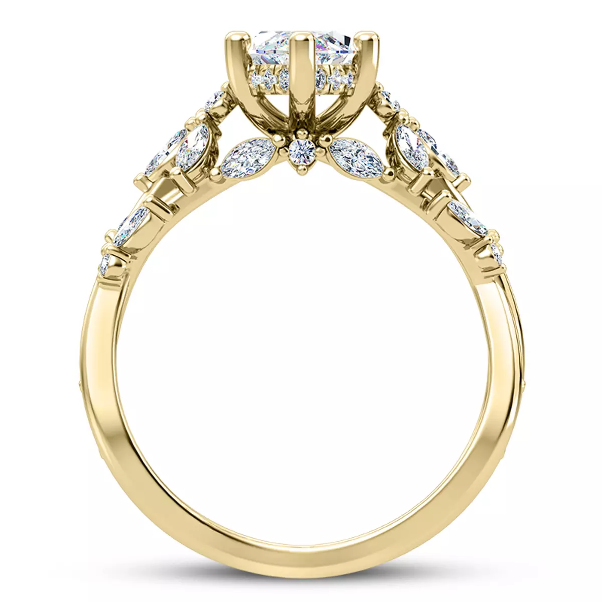 Butterfly And Bee Vine Twist Lab Engagement Ring - 14K Yellow Gold