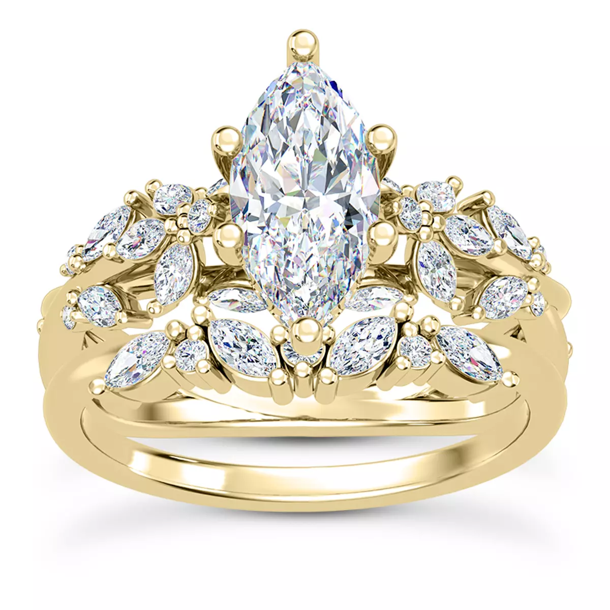 Butterfly And Bee Vine Twist Lab Engagement Ring - 14K Yellow Gold