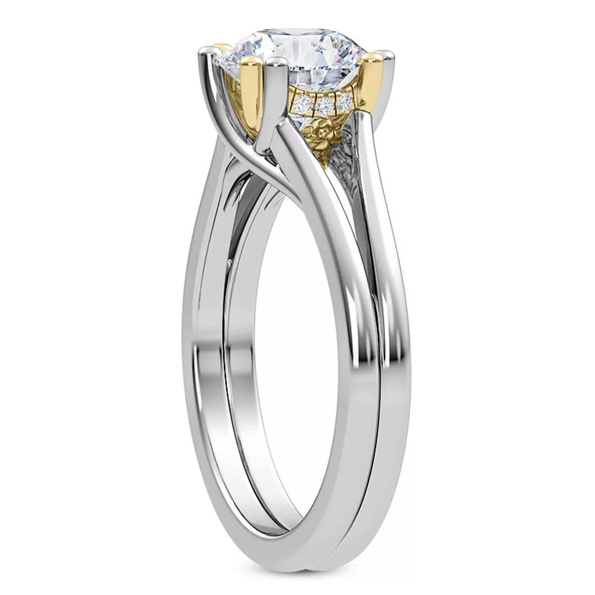 Tori Double Prong Mixed-Metal Hidden Halo Engagement Ring - 14K