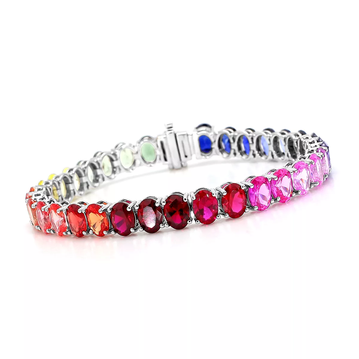 Rainbow Lab Sapphire Oval Tennis Bracelet (34 ct. tw.) - 14K White 