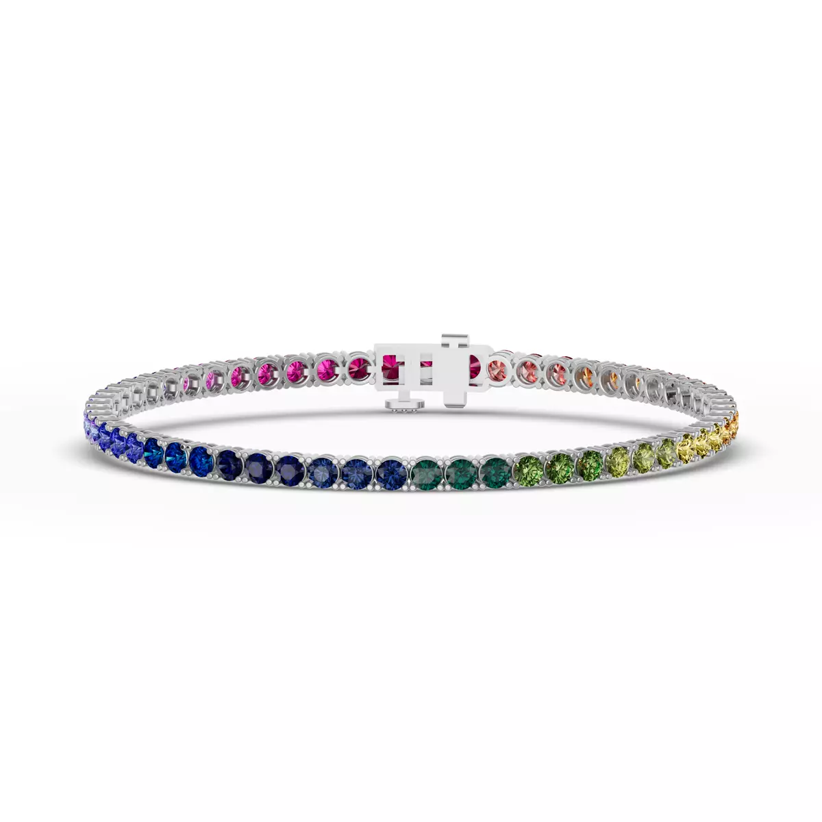 Rainbow Sapphire Tennis Bracelet (9 ct. tw.) - 14K White Gold