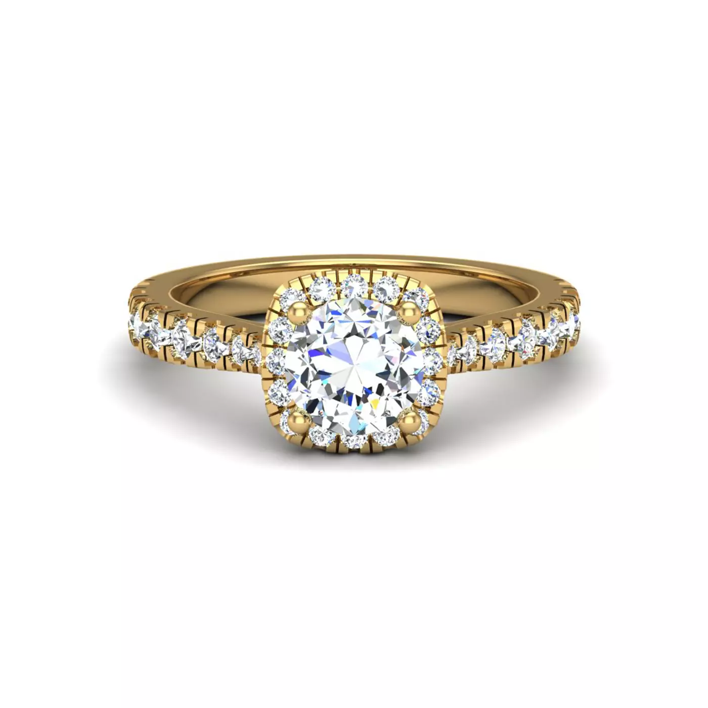 Cushion Halo 14K Yellow Gold Engagement Ring