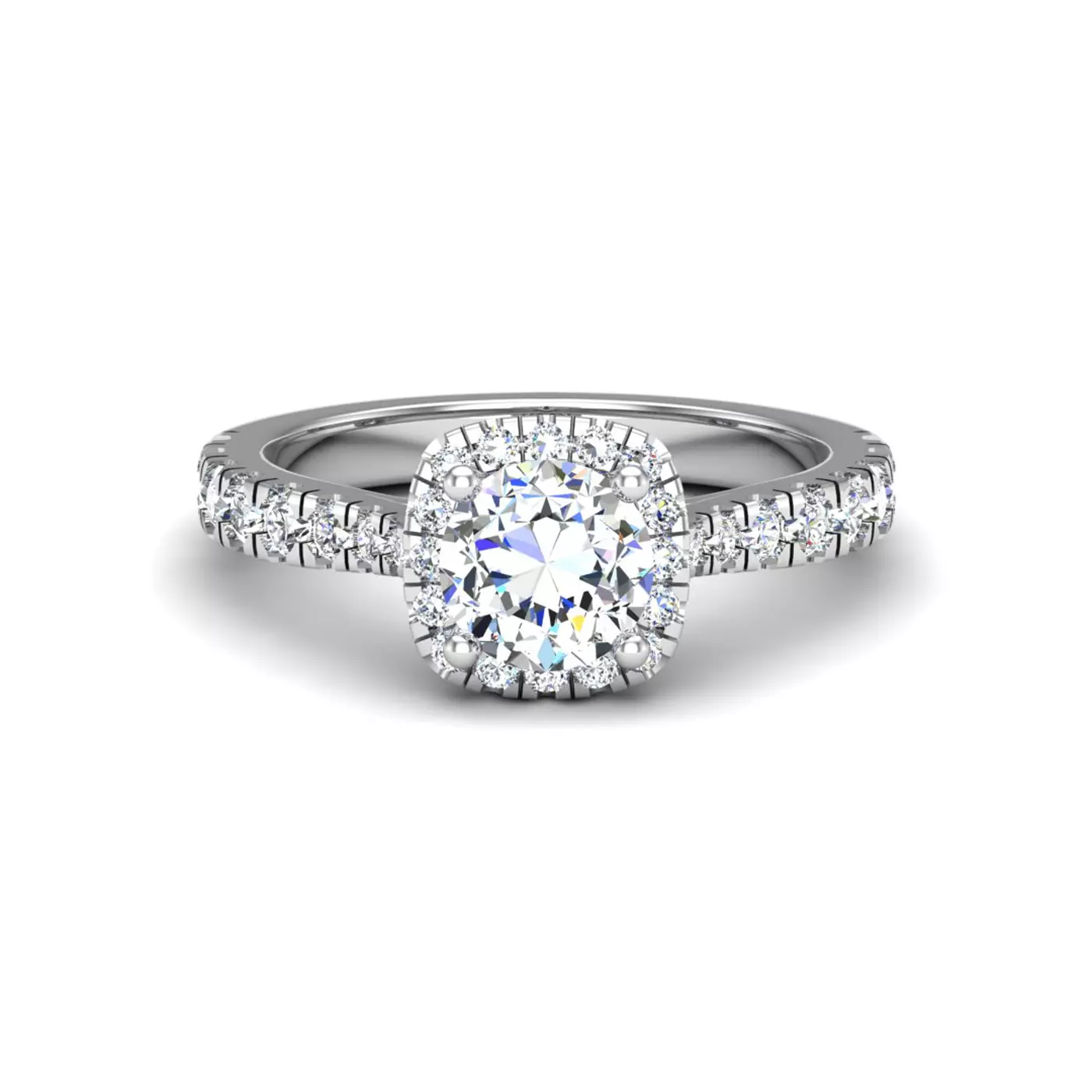 Cushion Halo 18K White Gold Engagement Ring