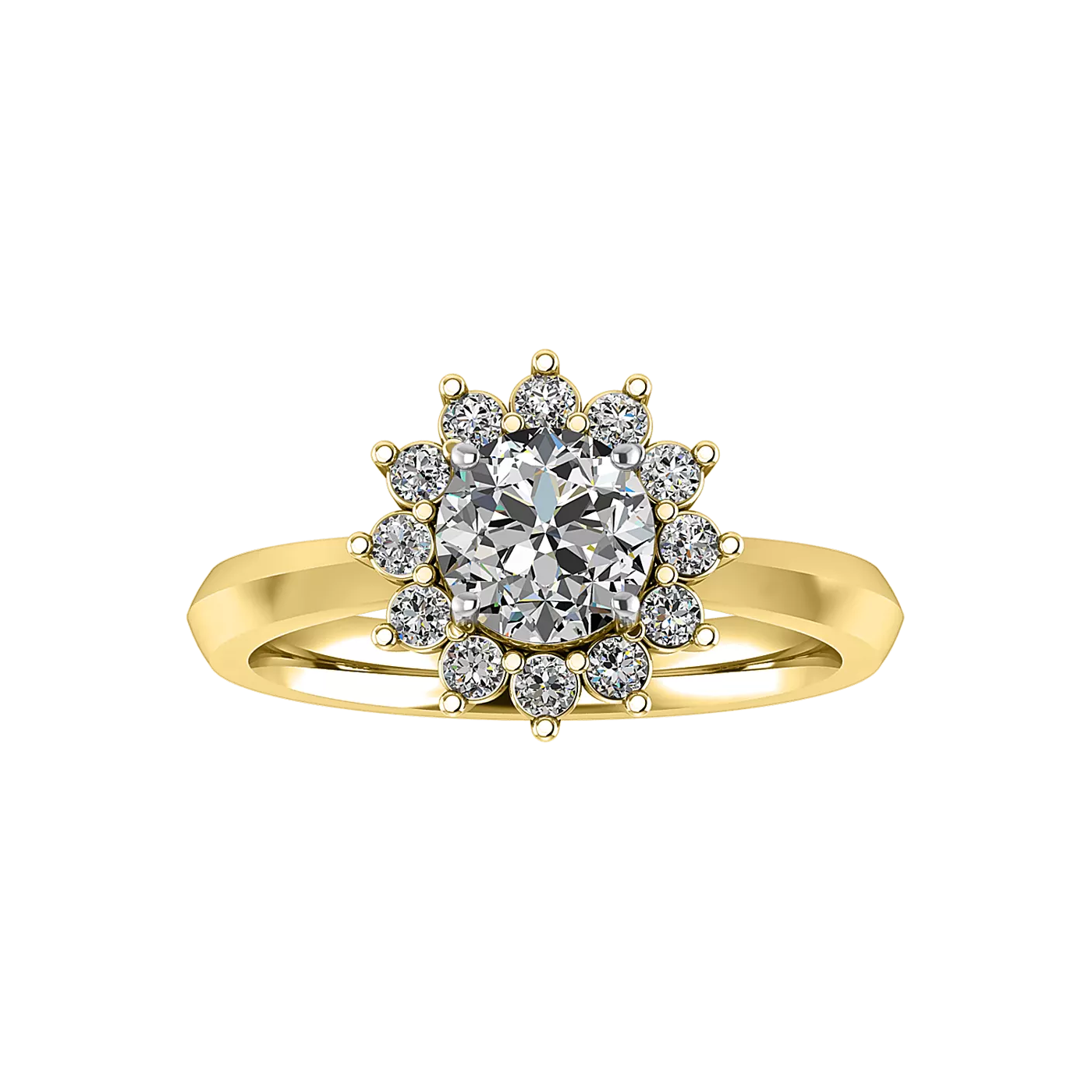 Radiant Halo Frame 14K Yellow Gold Engagement Ring