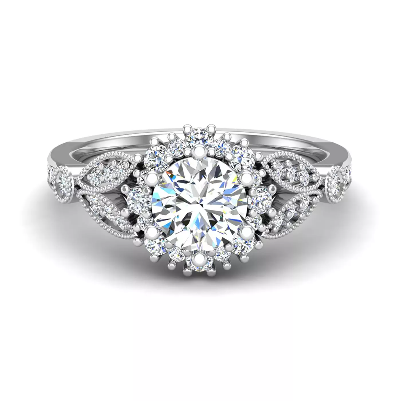 Brilliant Halo Frame 14K White Gold Engagement Ring