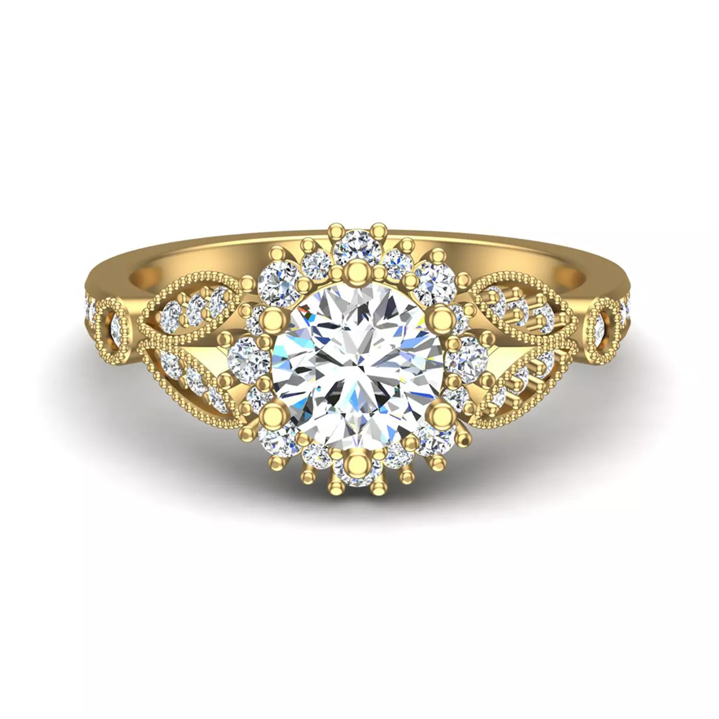 Brilliant Halo Frame 14K Yellow Gold Engagement Ring