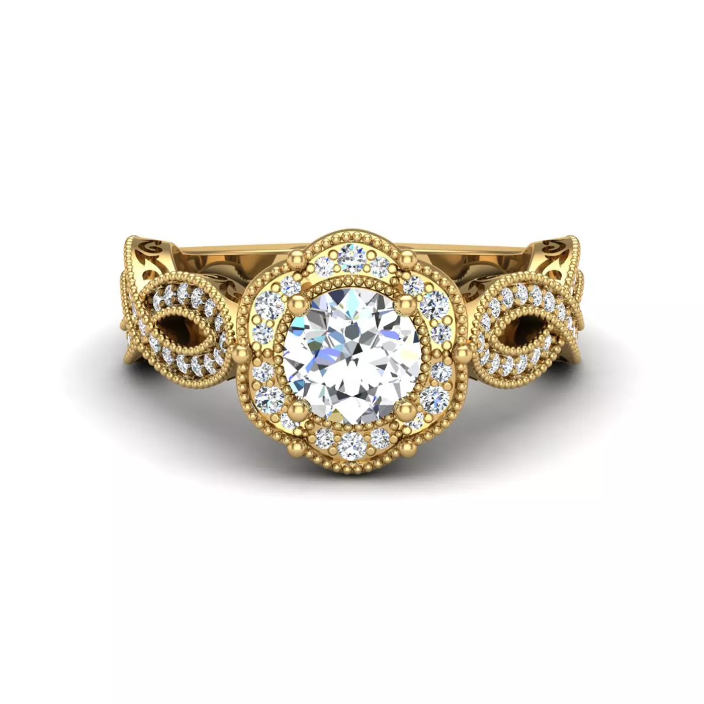 Radiant Halo Frame 14K Yellow Gold Engagement Ring