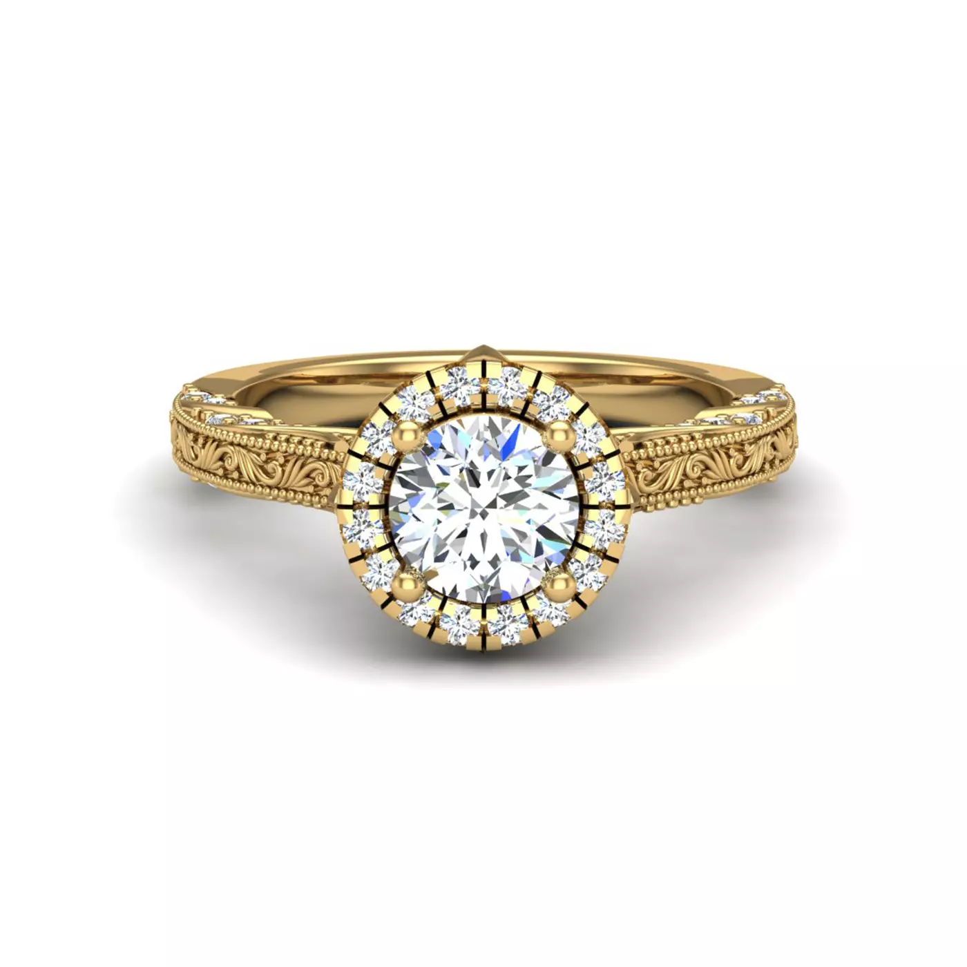 Radiant Halo Frame 14K Yellow Gold Engagement Ring