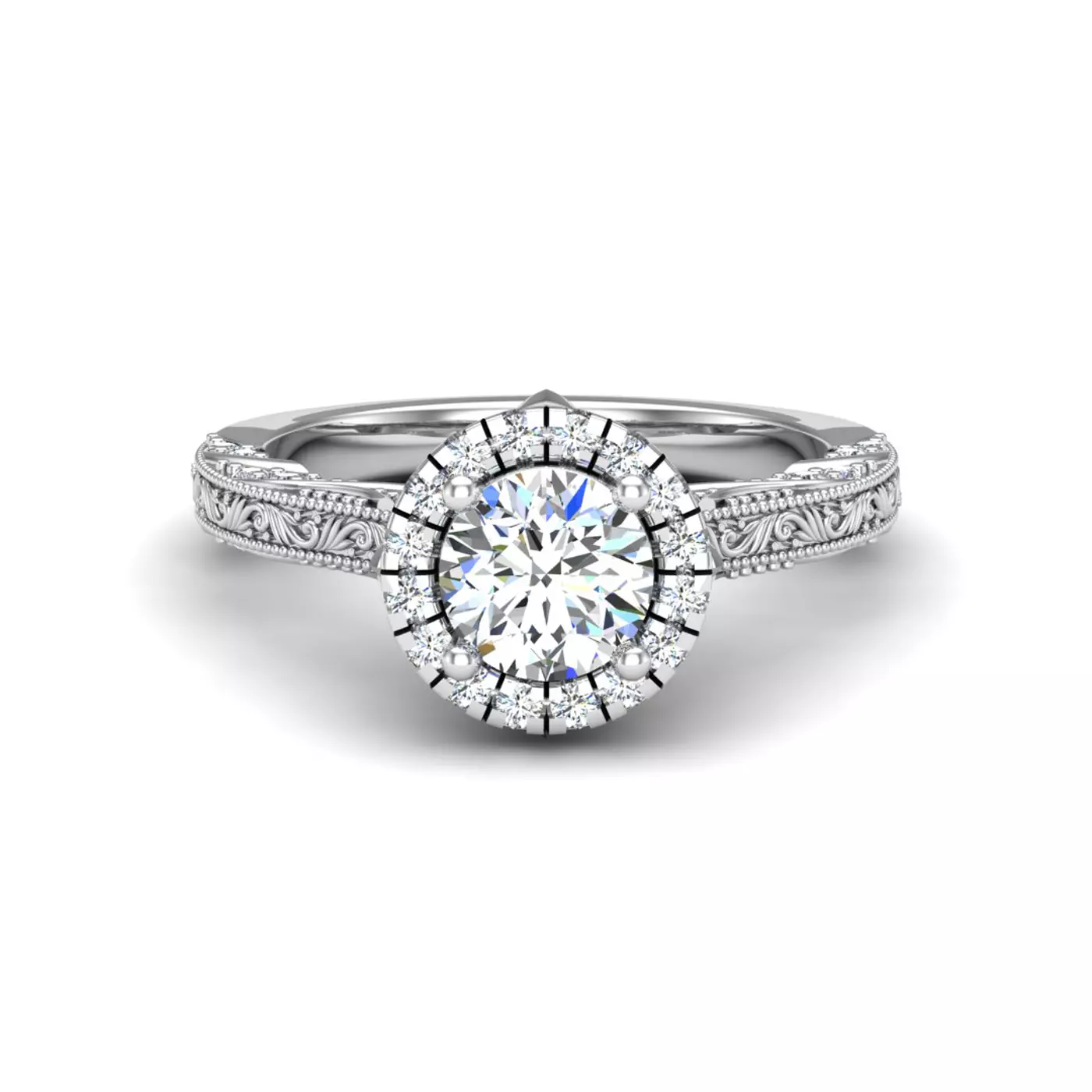 Radiant Halo Frame 18K White Gold Engagement Ring