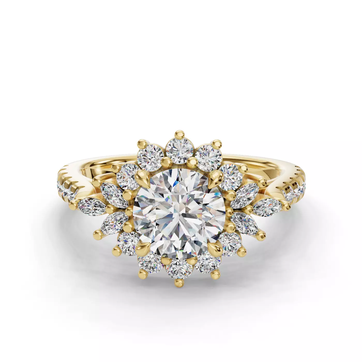 Radiant Halo Frame 14K Yellow Gold Engagement Ring