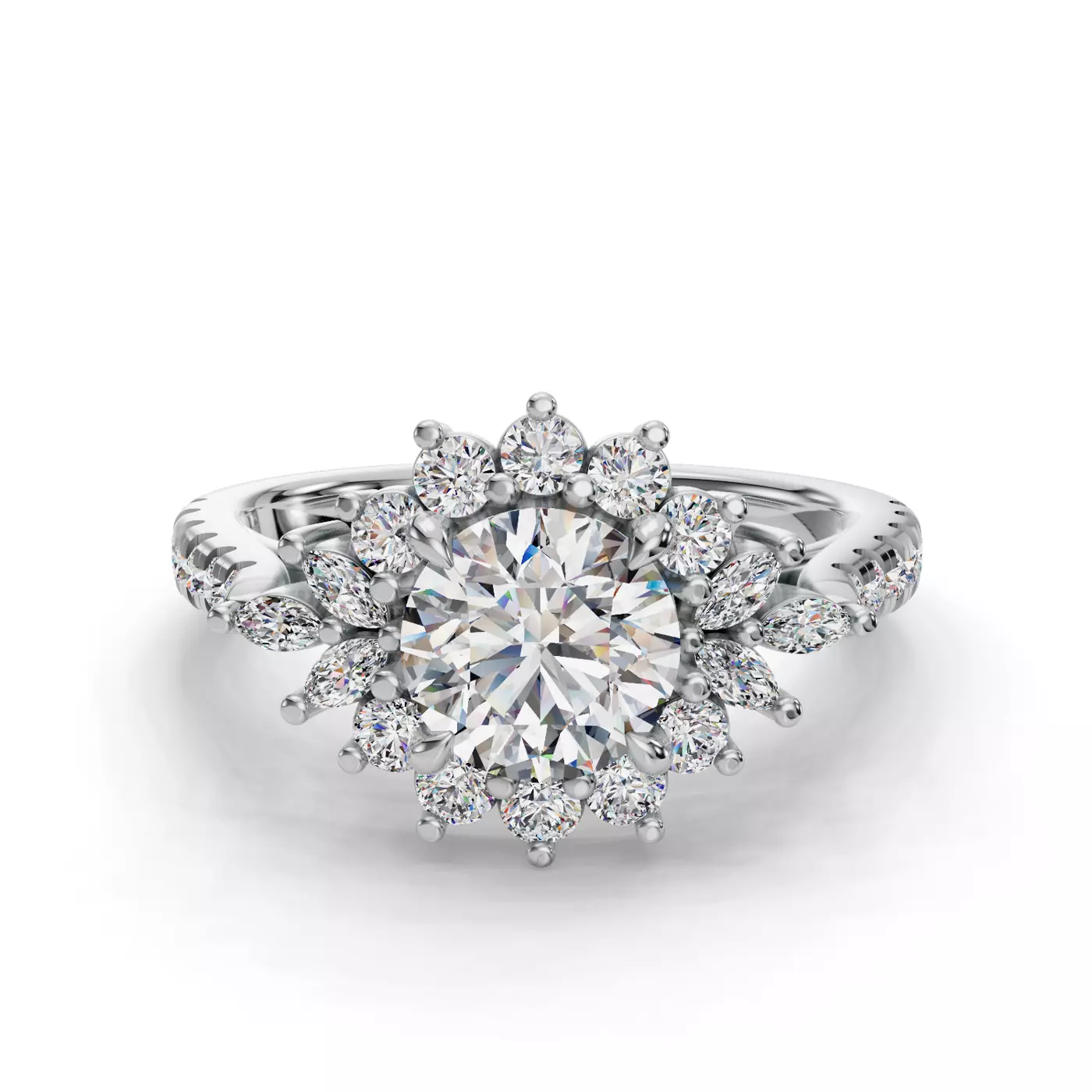 Radiant Halo Frame 18K White Gold Engagement Ring
