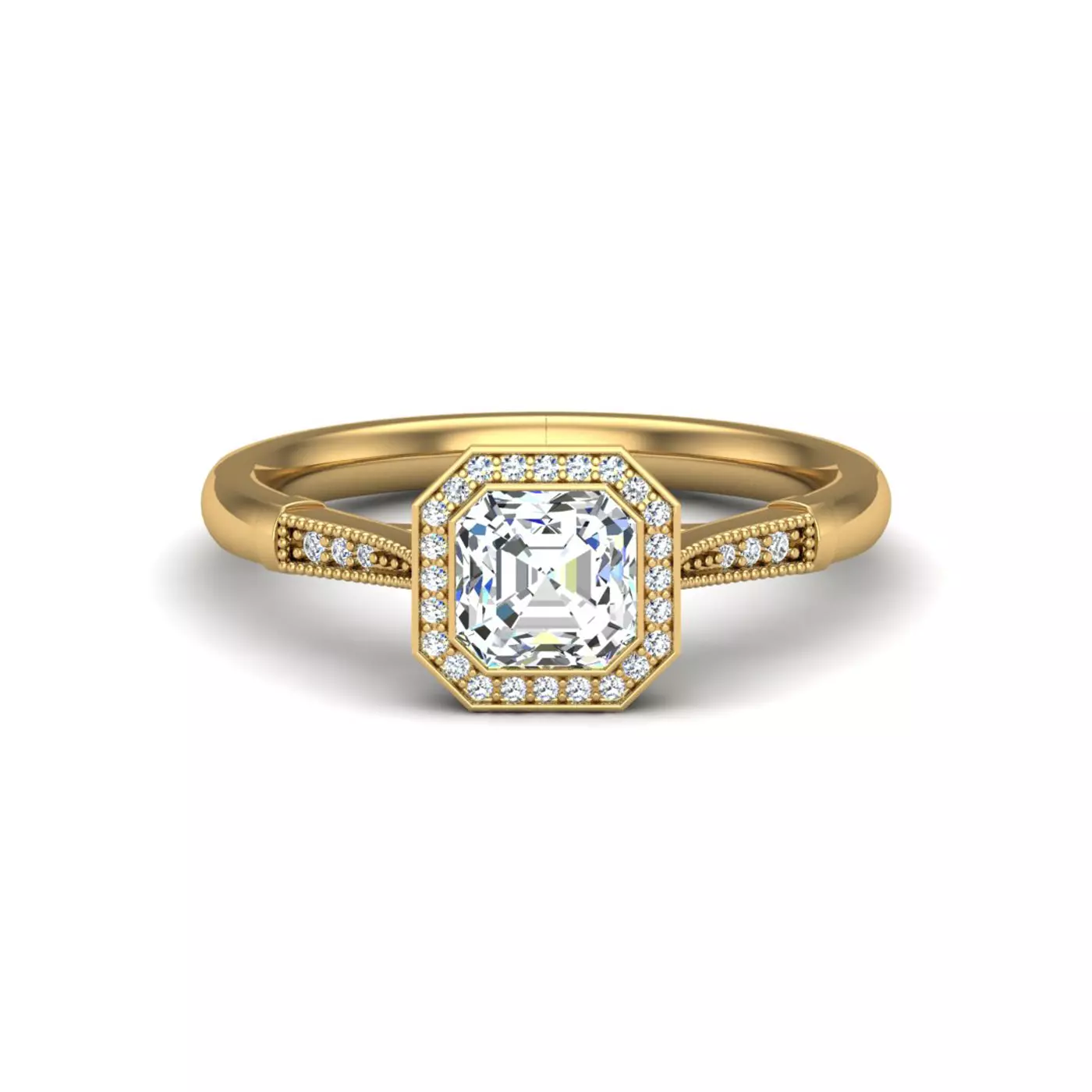 Radiant Halo Frame 14K Yellow Gold Engagement Ring