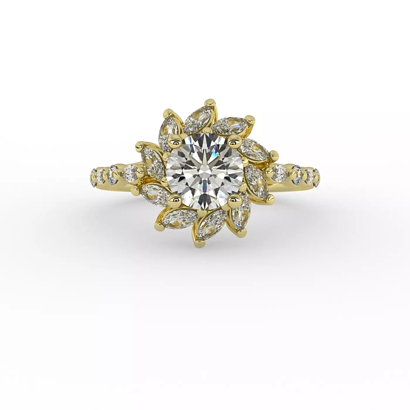 Radiant Halo Frame 14K Yellow Gold Engagement Ring