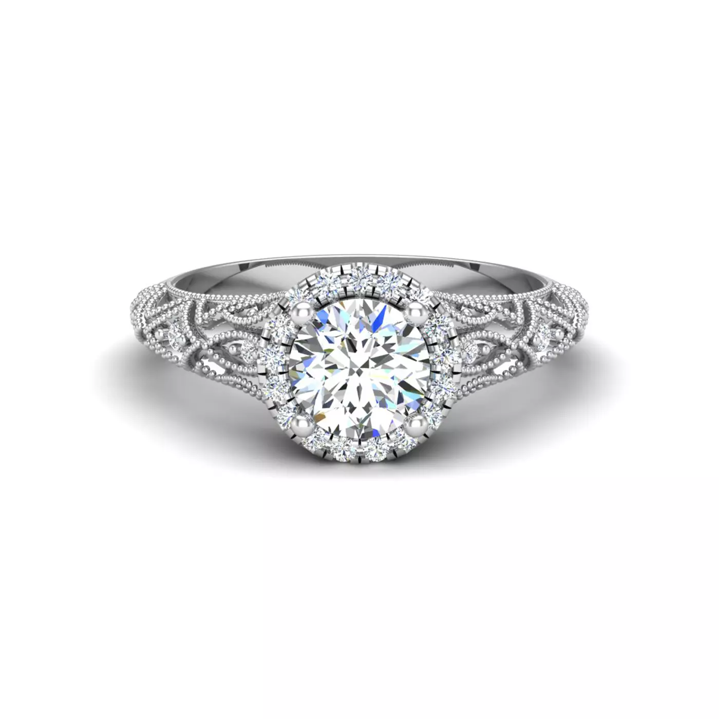 Radiant Halo Frame 14K White Gold Engagement Ring