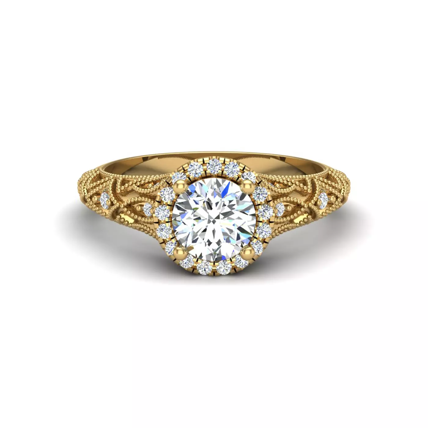 Radiant Halo Frame 18K Yellow Gold Engagement Ring