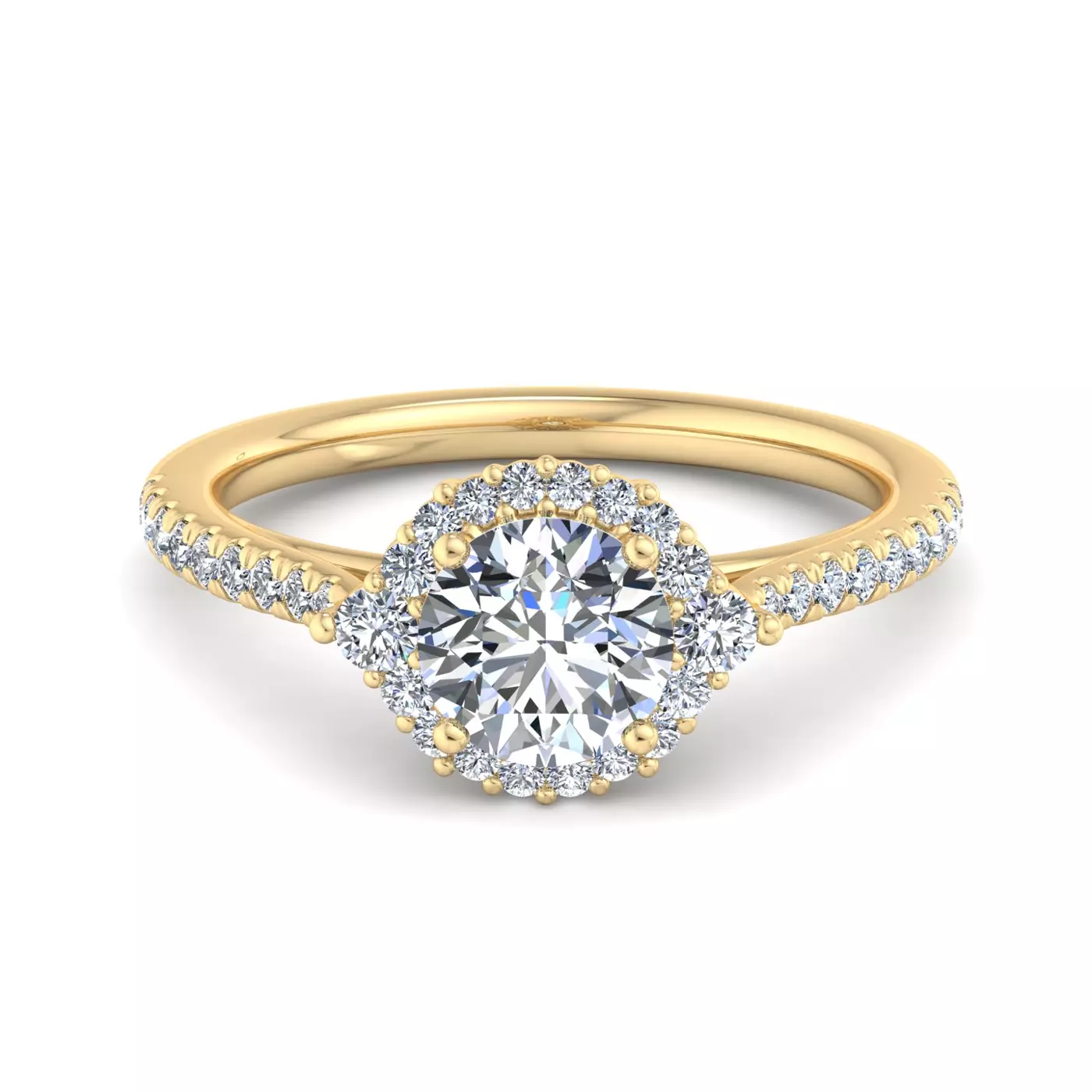 Radiant Halo Design 14K Yellow Gold Engagement Ring