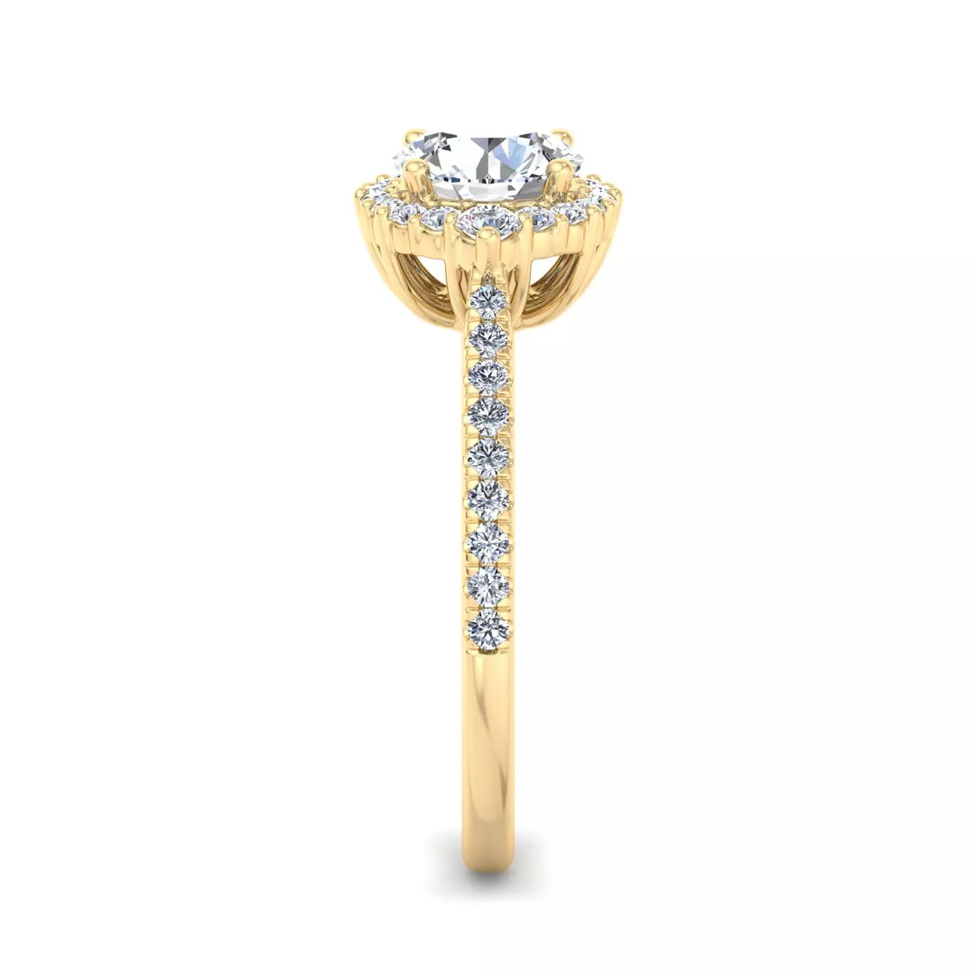 Radiant Halo Design 18K Yellow Gold Engagement Ring