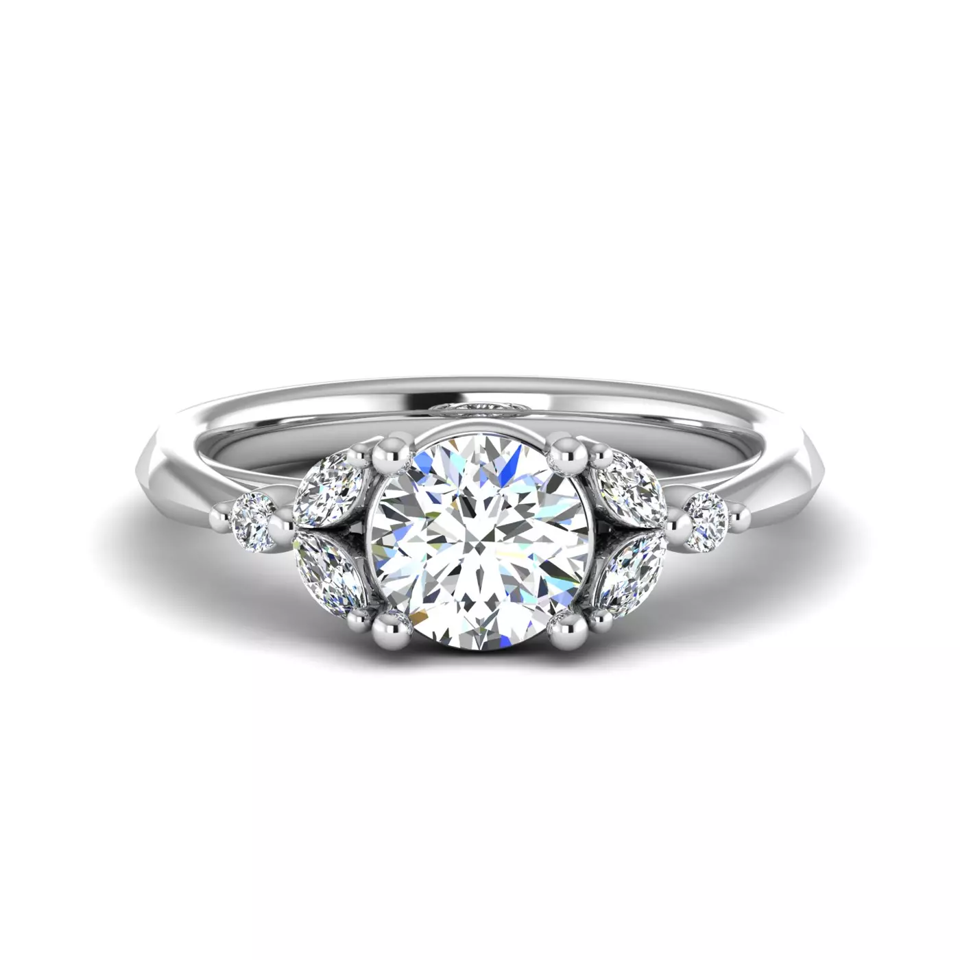 Brilliant Side Accents 14K White Gold Engagement Ring