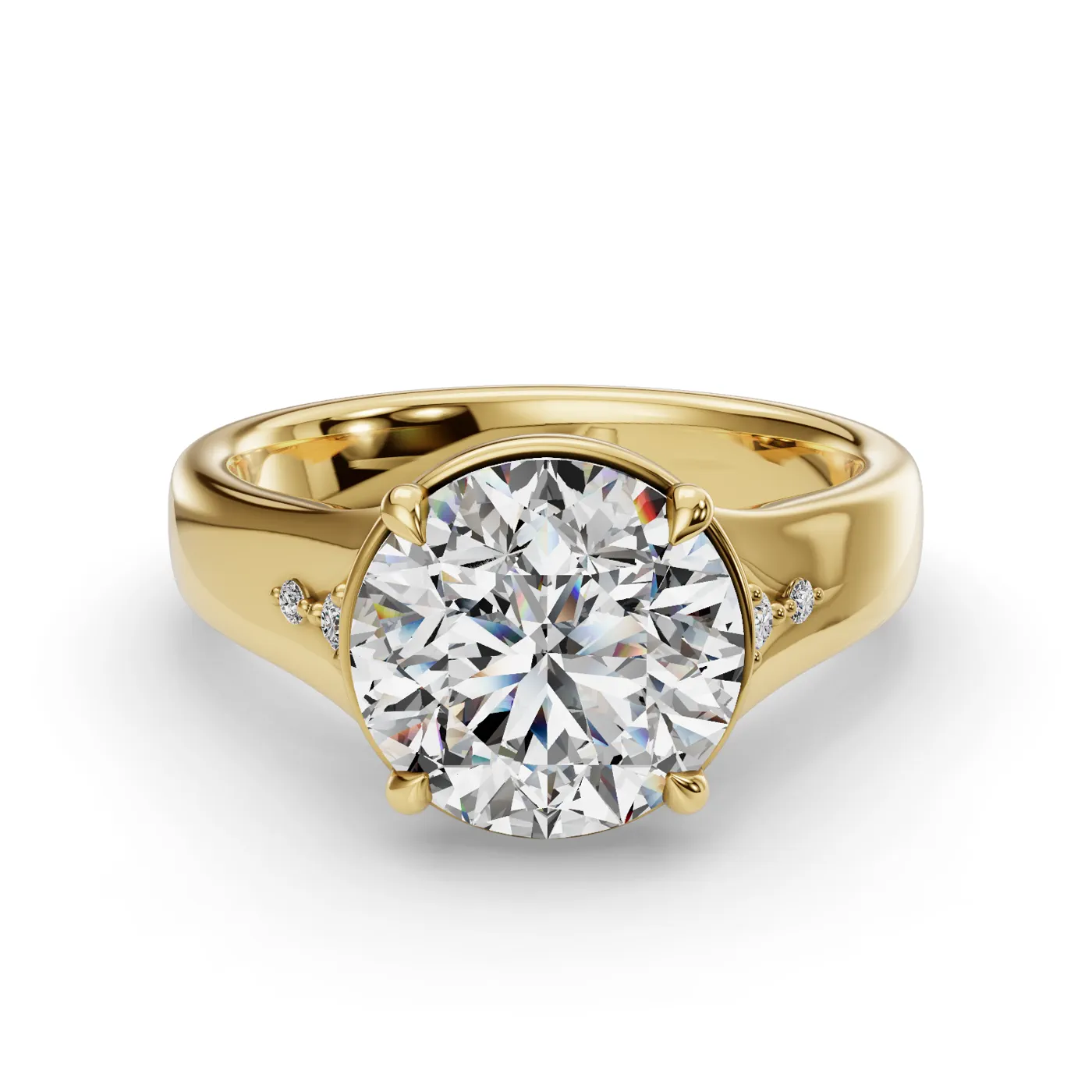 Smooth Bezel Frame 14K Yellow Gold Engagement Ring