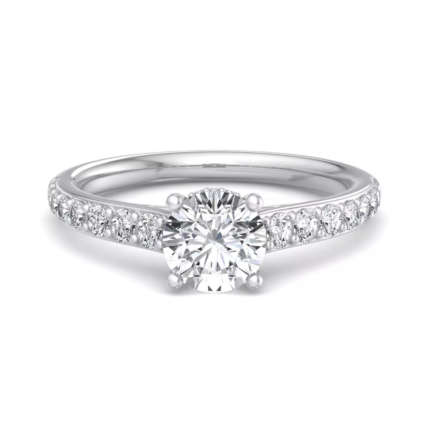 Cathedral Side-Stone 14K White Gold Engagement Ring