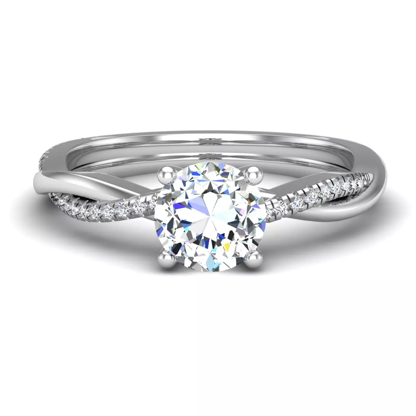 Twisted Pavé Shank 14K White Gold Engagement Ring