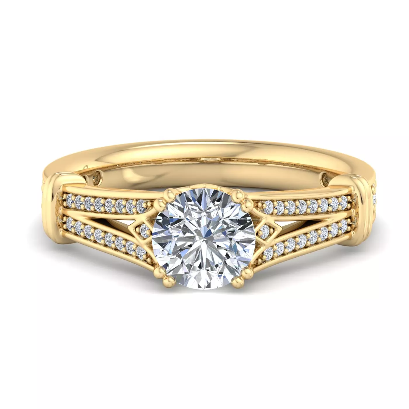 Brilliant Side Accents 14K Yellow Gold Engagement Ring