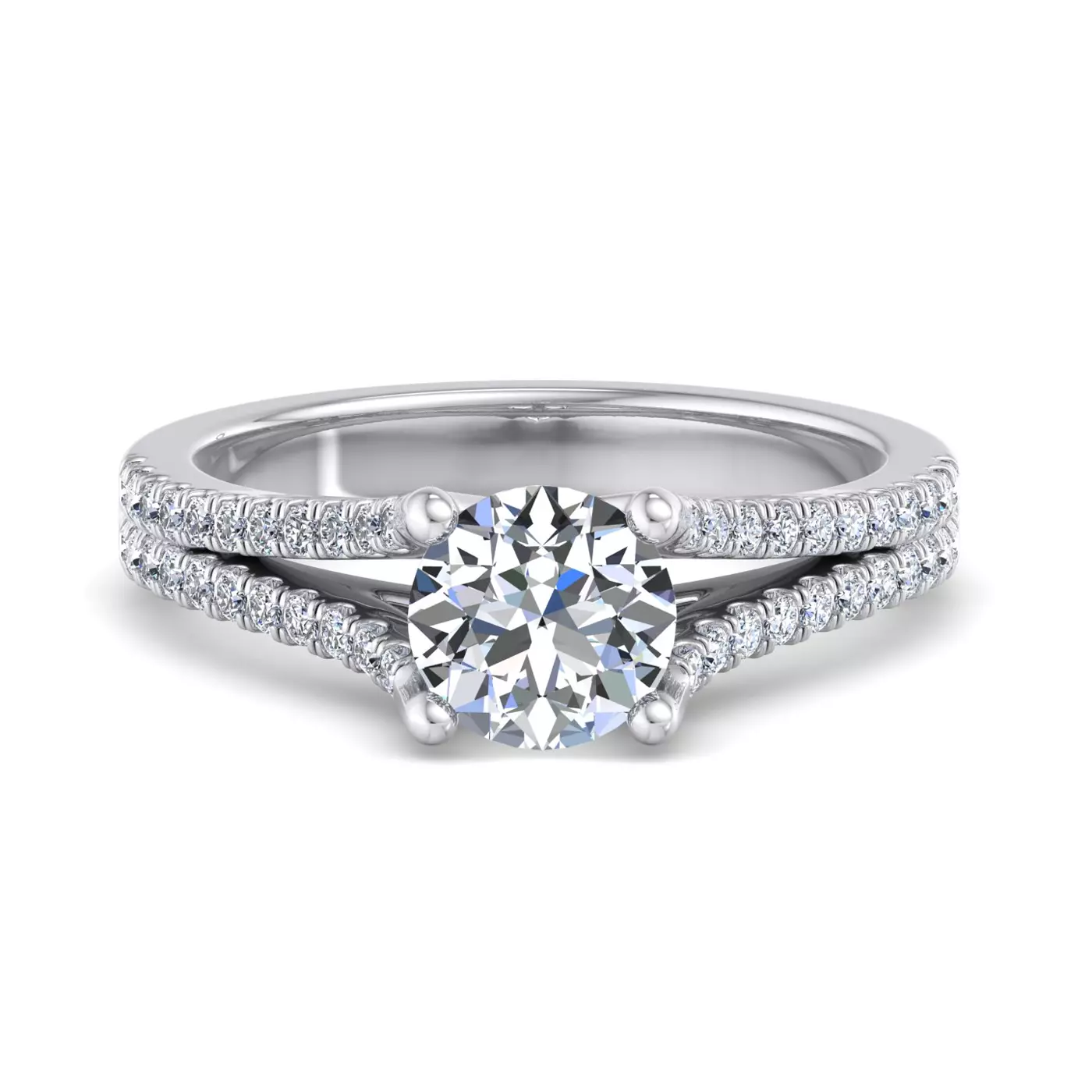 Diamond-Lined Band 14K White Gold Engagement Ring