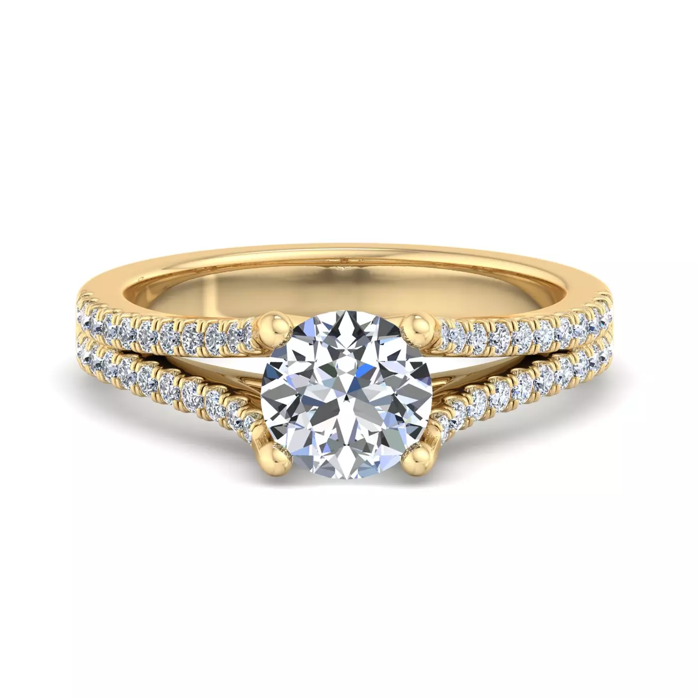 Diamond-Lined Band 18K Yellow Gold Engagement Ring