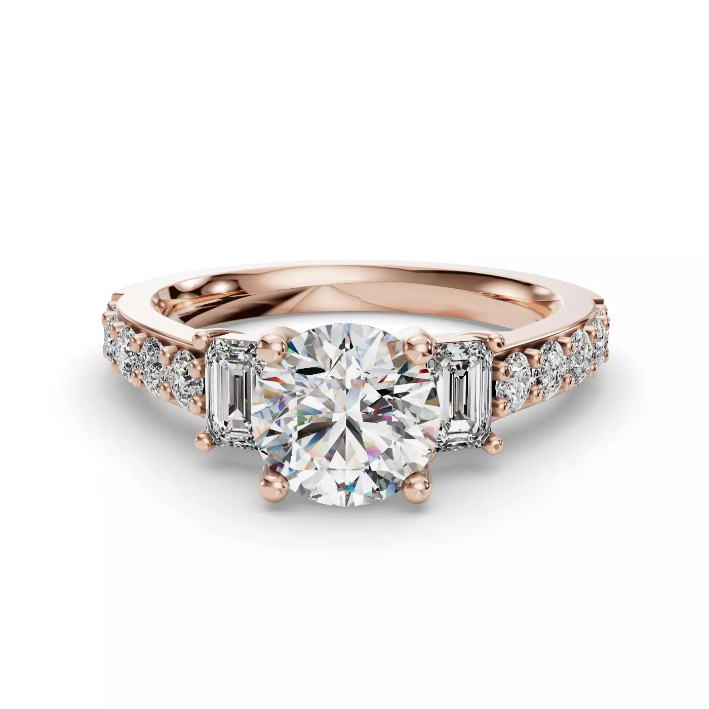 Emerald-Cut Sides 14K Rose Gold Engagement Ring