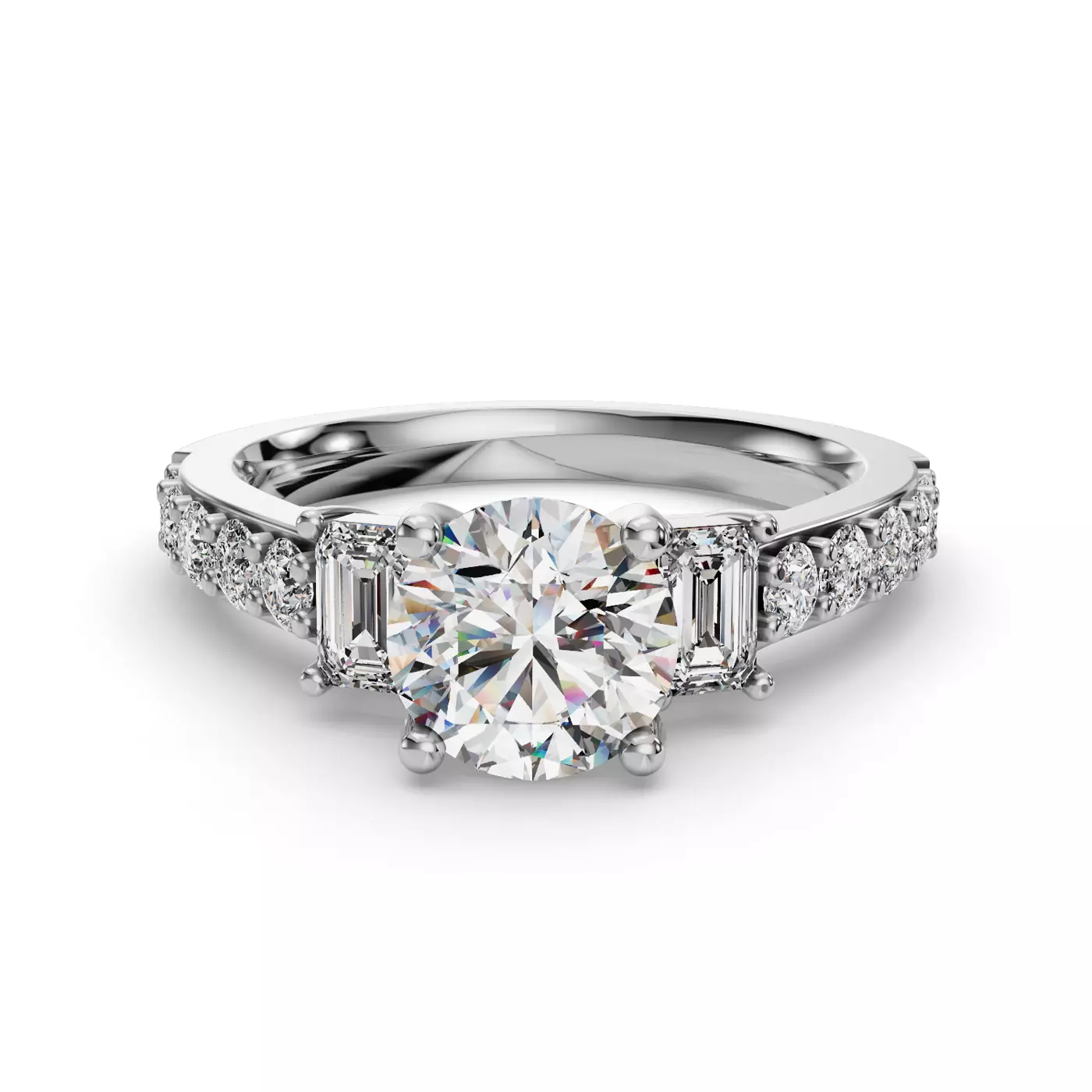 Emerald-Cut Sides 14K White Gold Engagement Ring