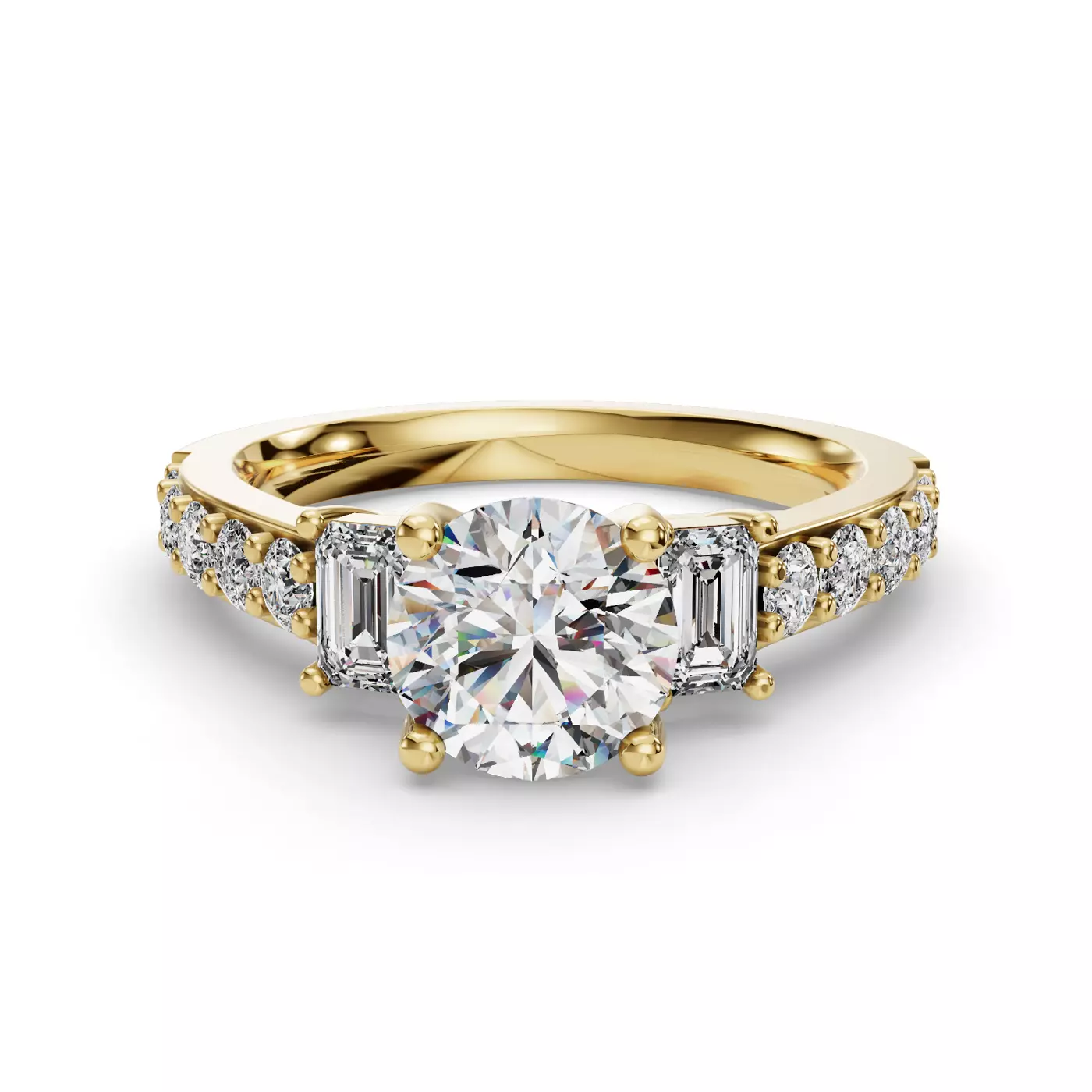 Emerald-Cut Sides 14K Yellow Gold Engagement Ring
