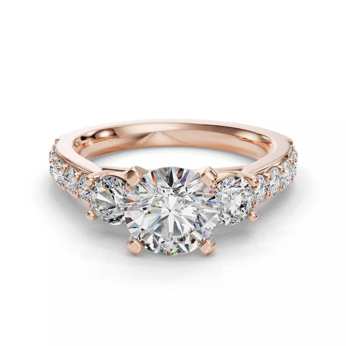 Three-Stone Setting 14K Rose Gold Engagement Ring