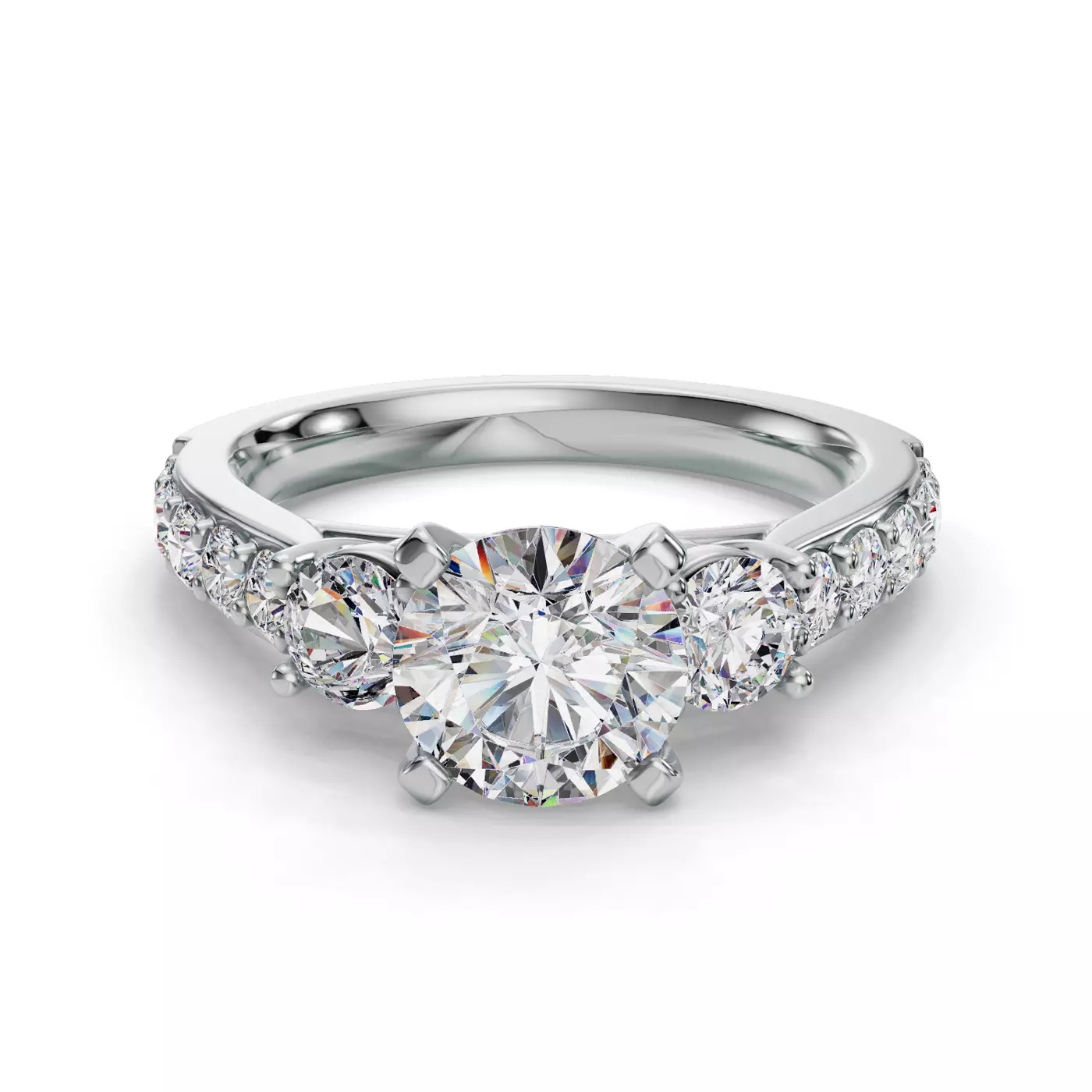 Three-Stone Setting 14K White Gold Engagement Ring