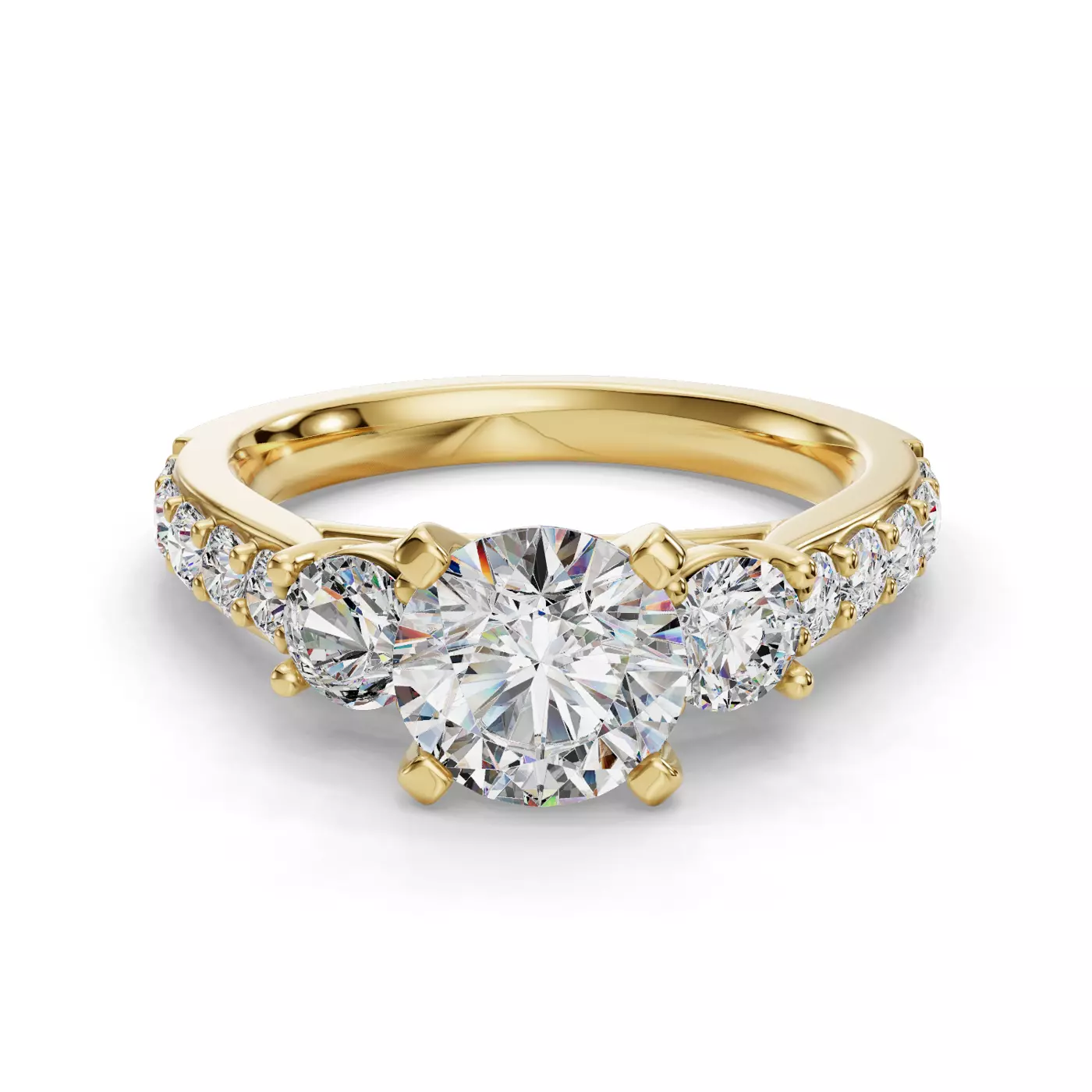 Three-Stone Setting 14K Yellow Gold Engagement Ring