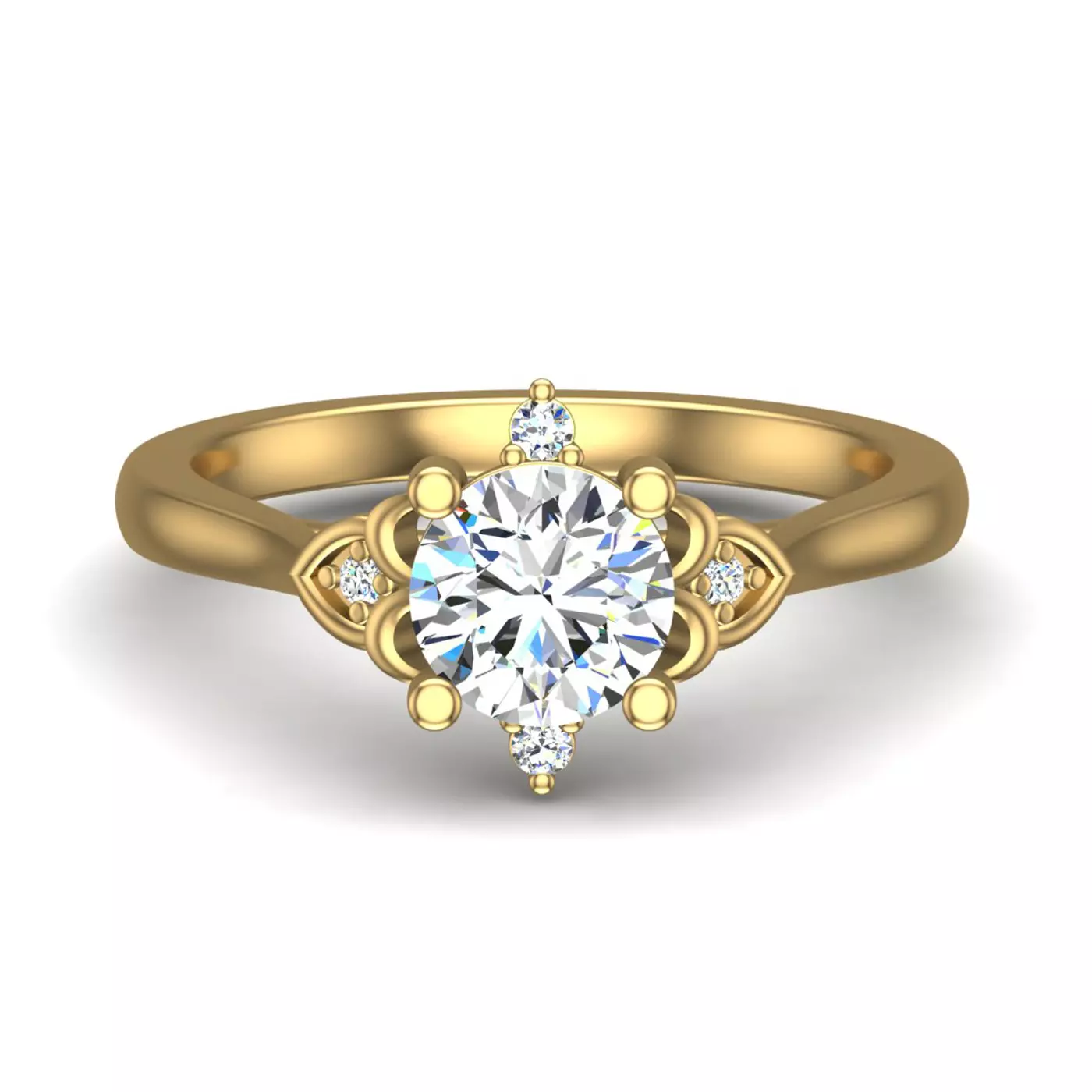 Brilliant Side Accents 14K Yellow Gold Engagement Ring