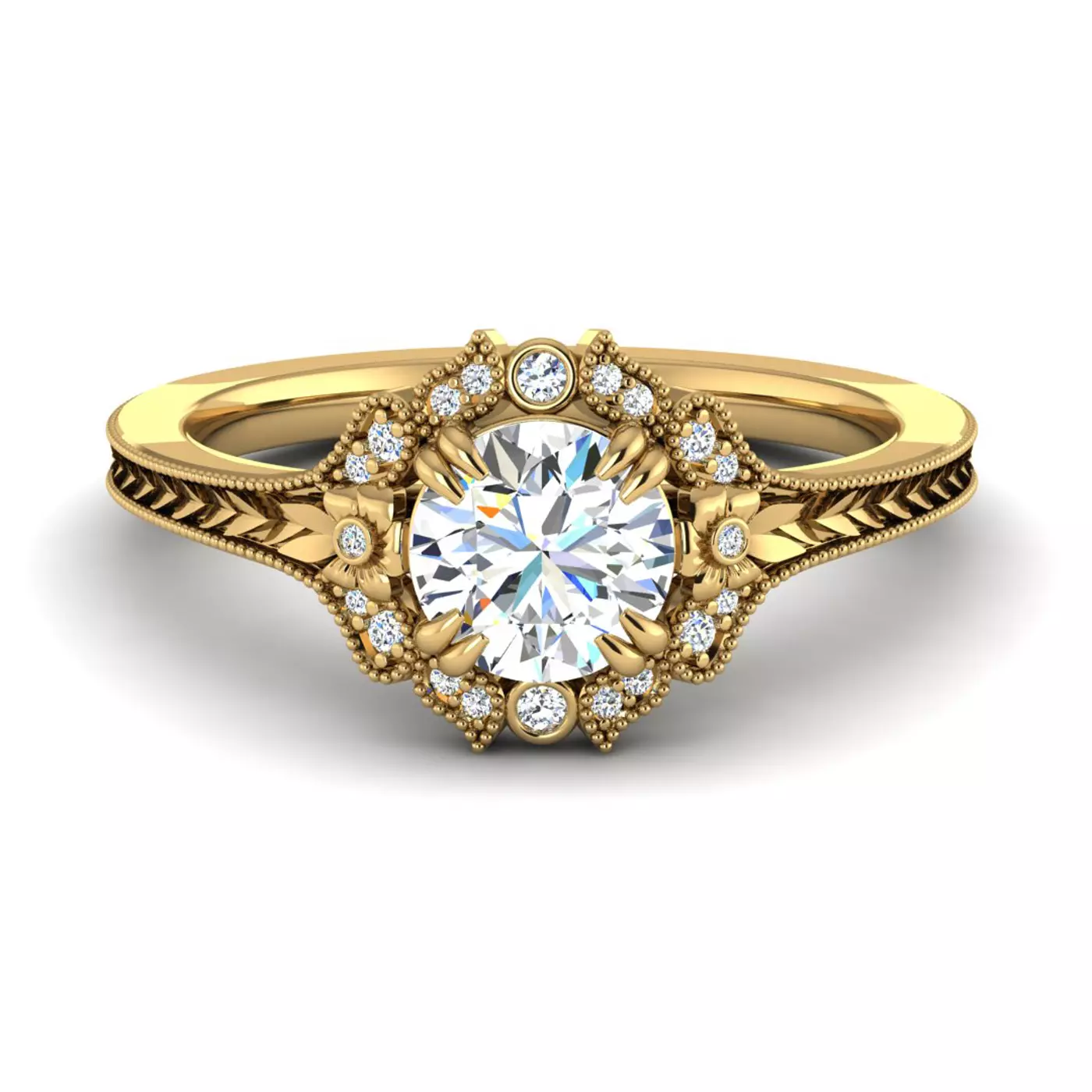 Brilliant Side Accents 14K Yellow Gold Engagement Ring