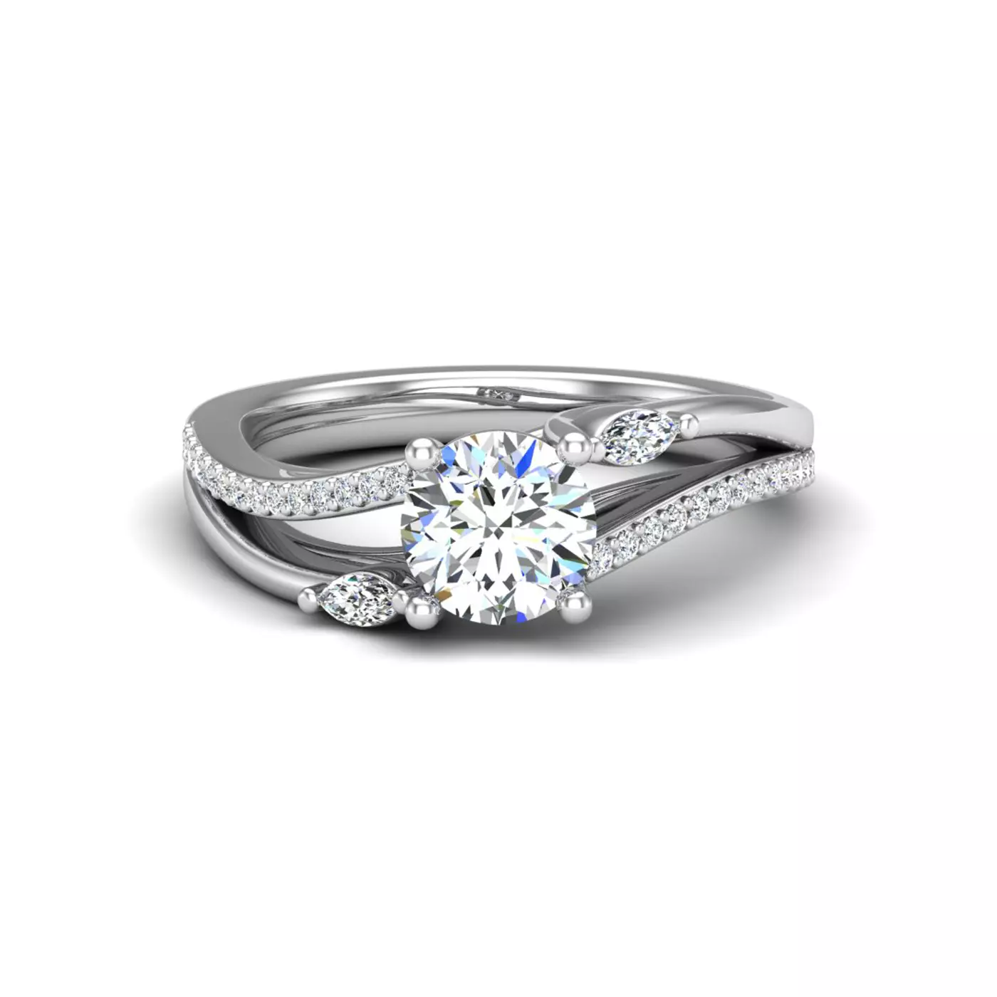 Brilliant Side Accents 14K White Gold Engagement Ring