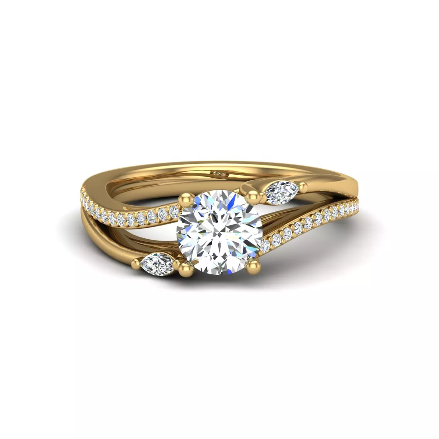 Brilliant Side Accents 14K Yellow Gold Engagement Ring