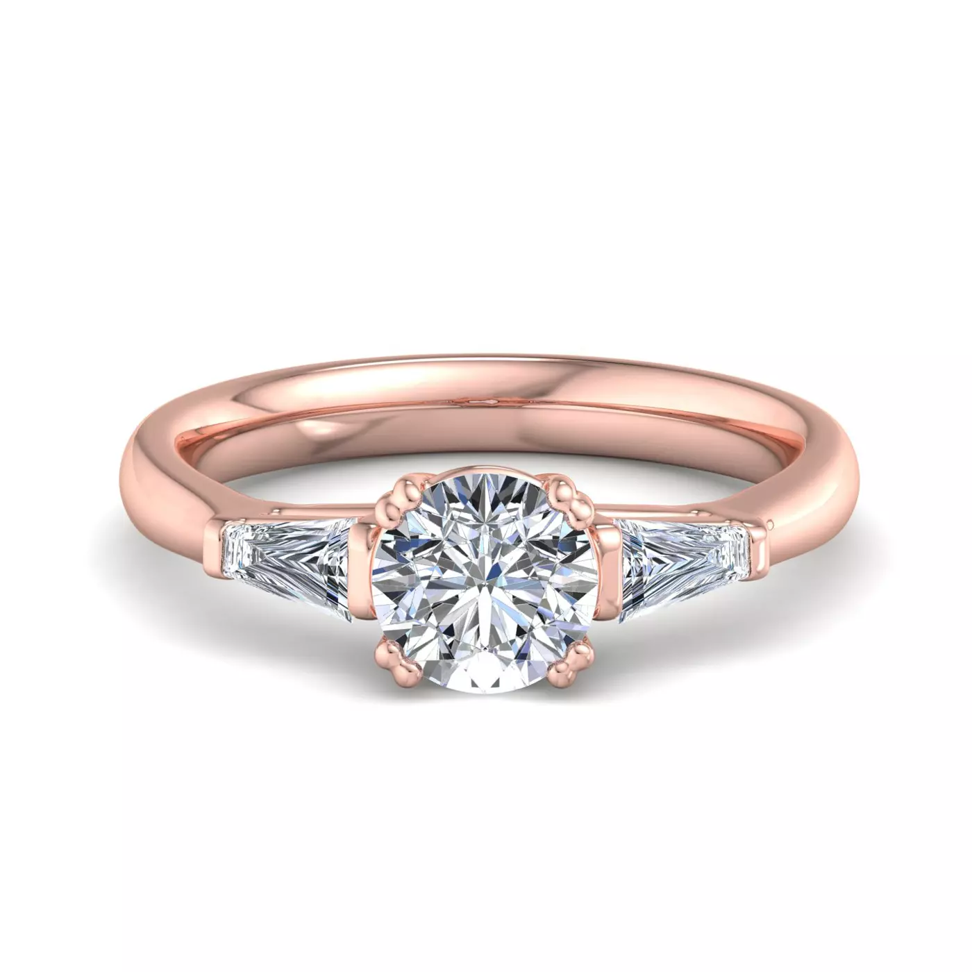Tapered Baguette Sides 14K Rose Gold Engagement Ring
