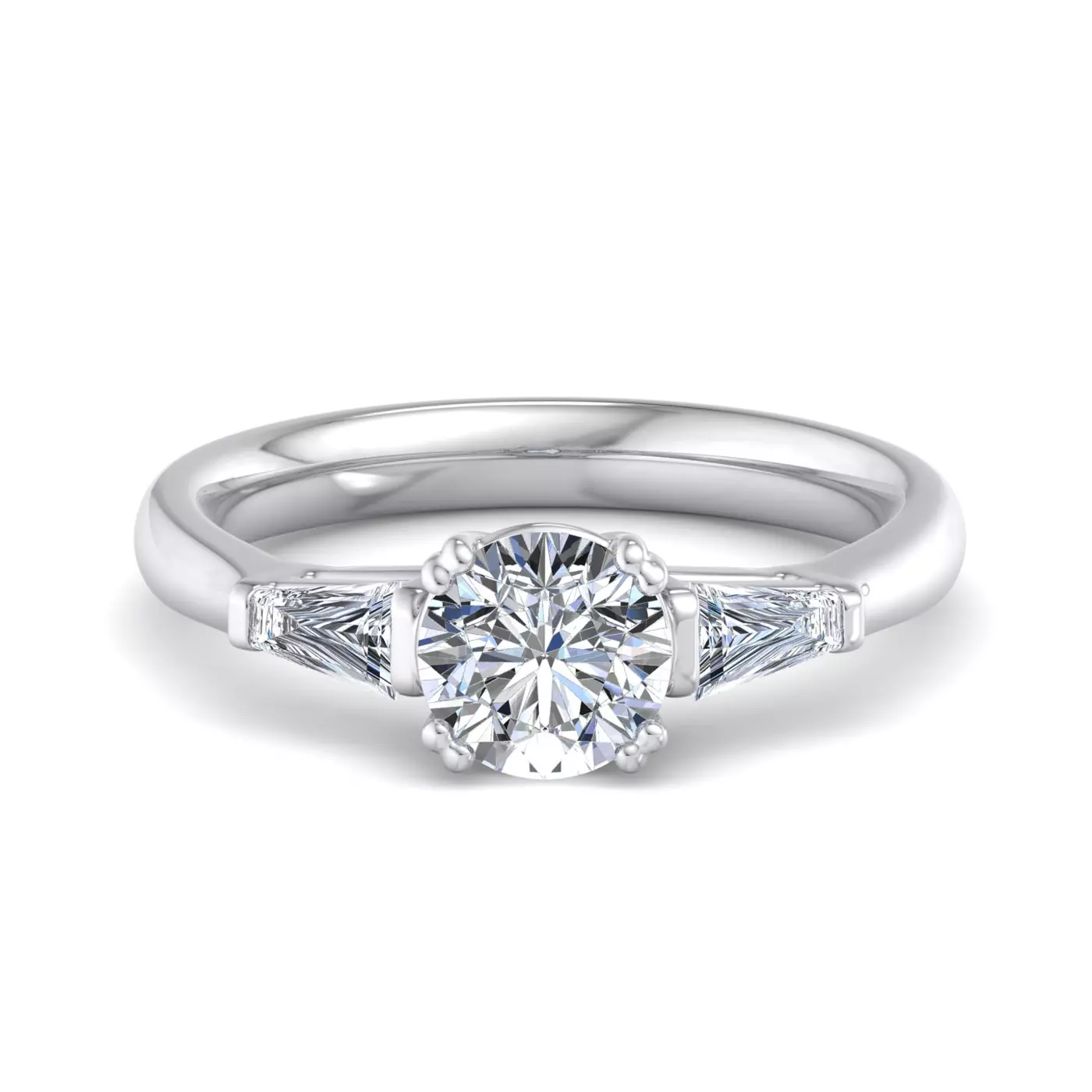 Tapered Baguette Sides 14K White Gold Engagement Ring