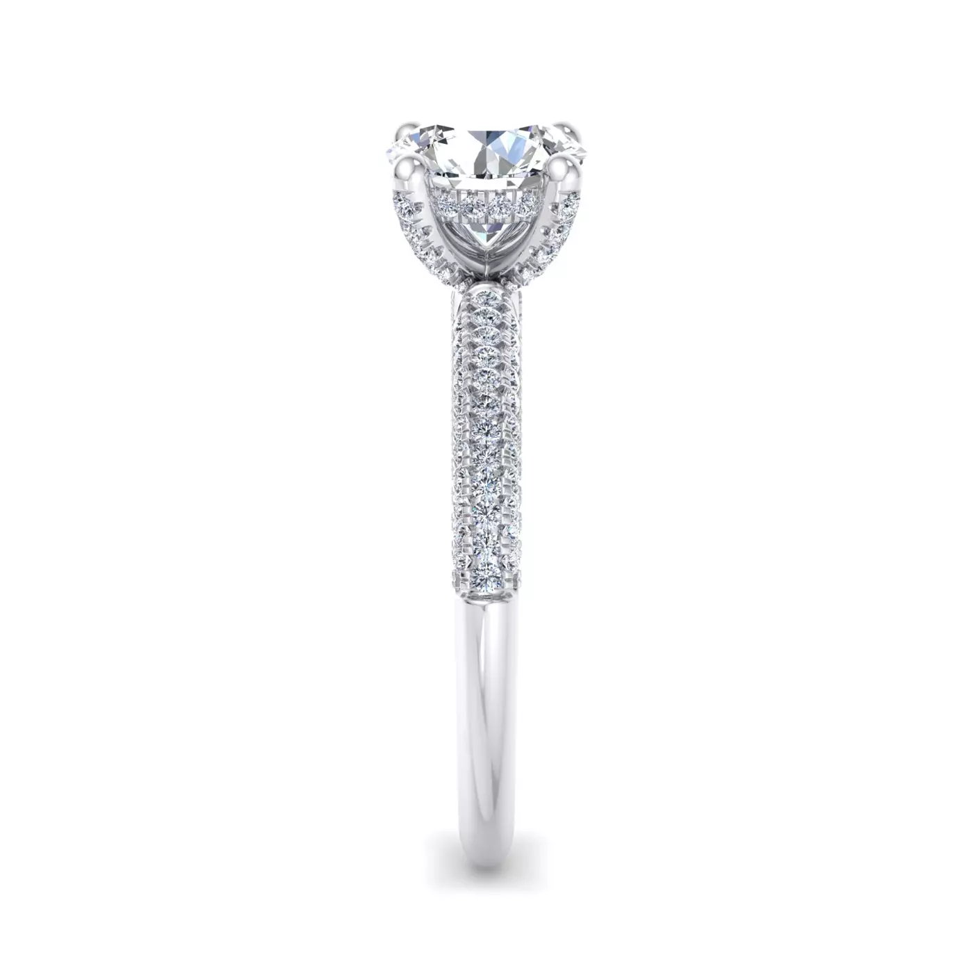 Kira Triple Pave Engagement Ring With Hidden Halo - 14K White Gold