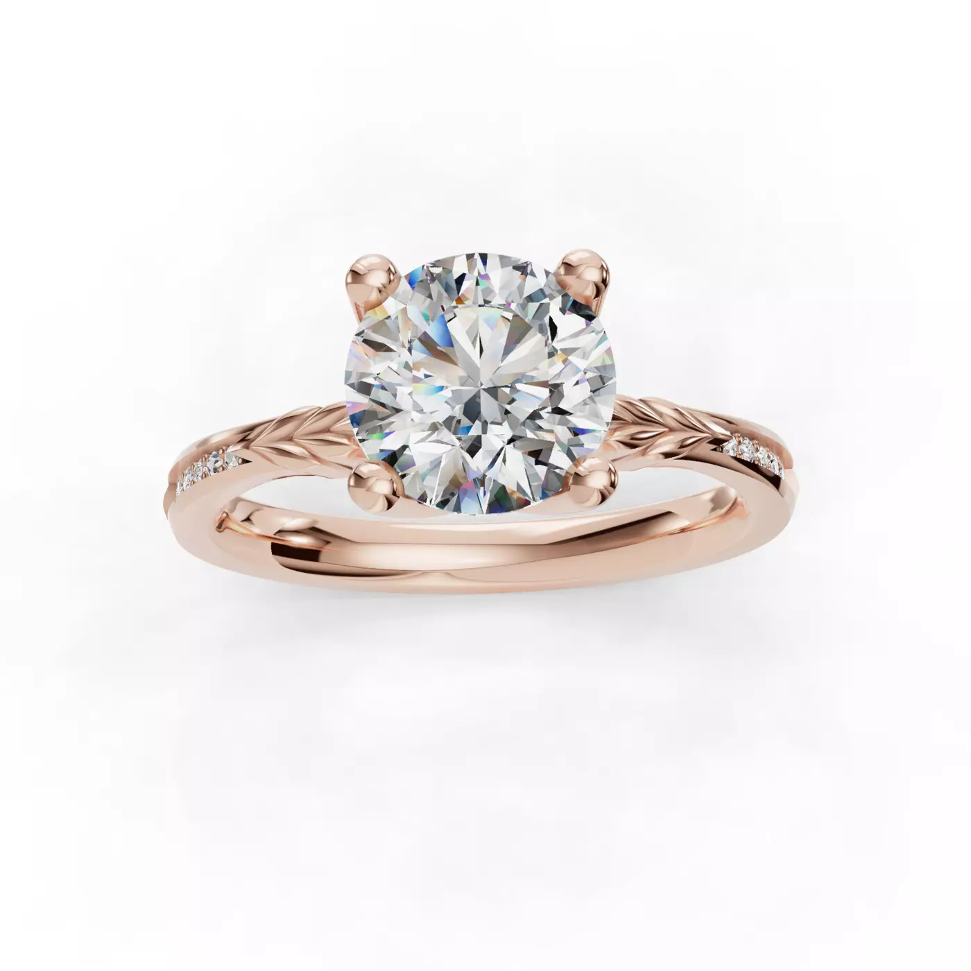 Diamond-Lined Band 14K Rose Gold Engagement Ring