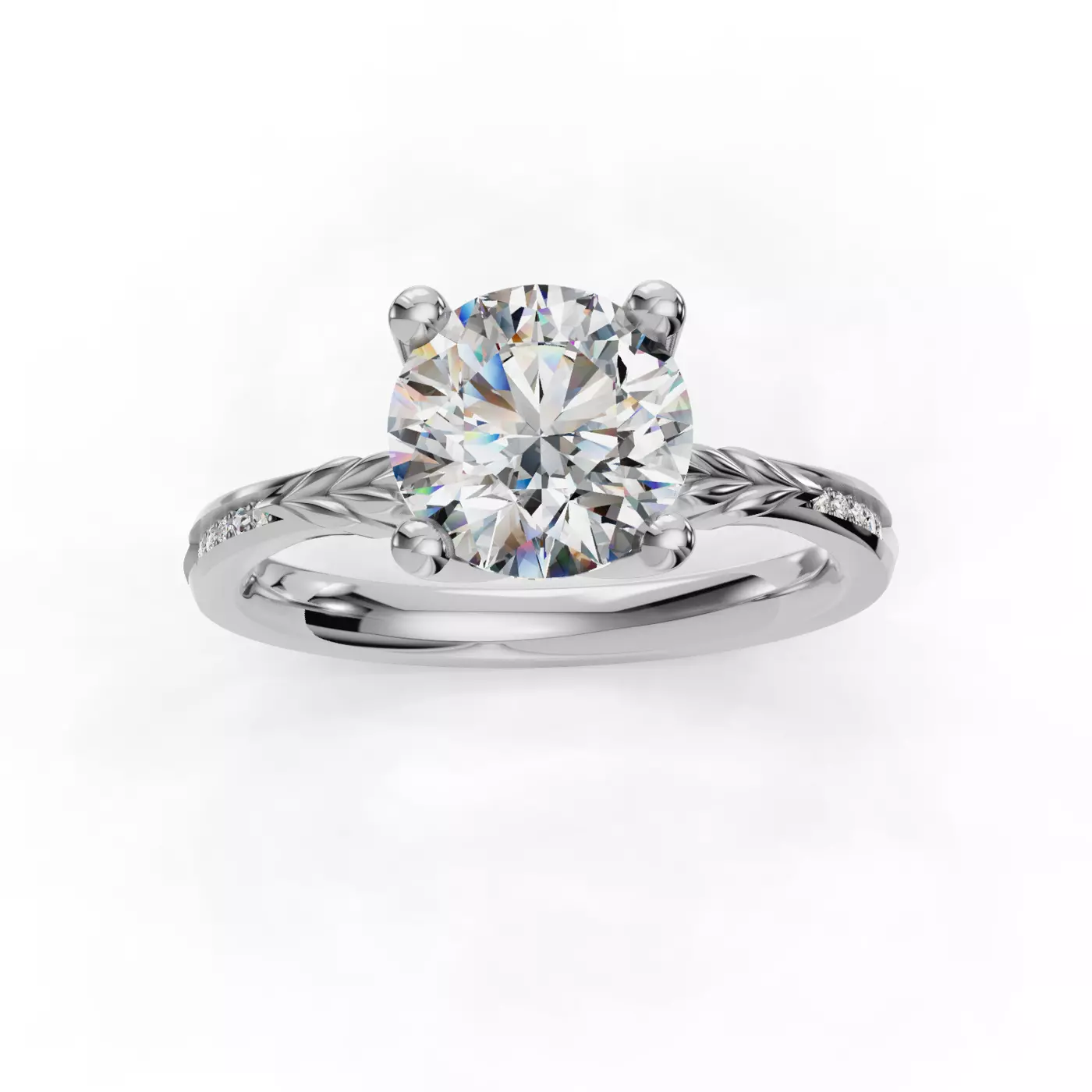 Diamond-Lined Band 14K White Gold Engagement Ring