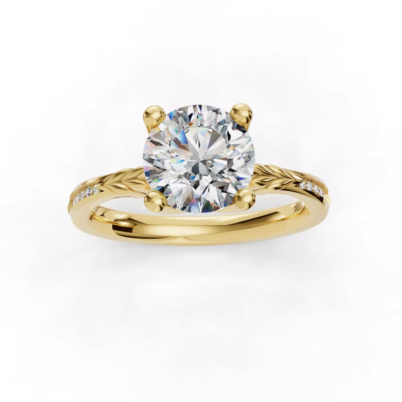 Diamond-Lined Band 18K Yellow Gold Engagement Ring