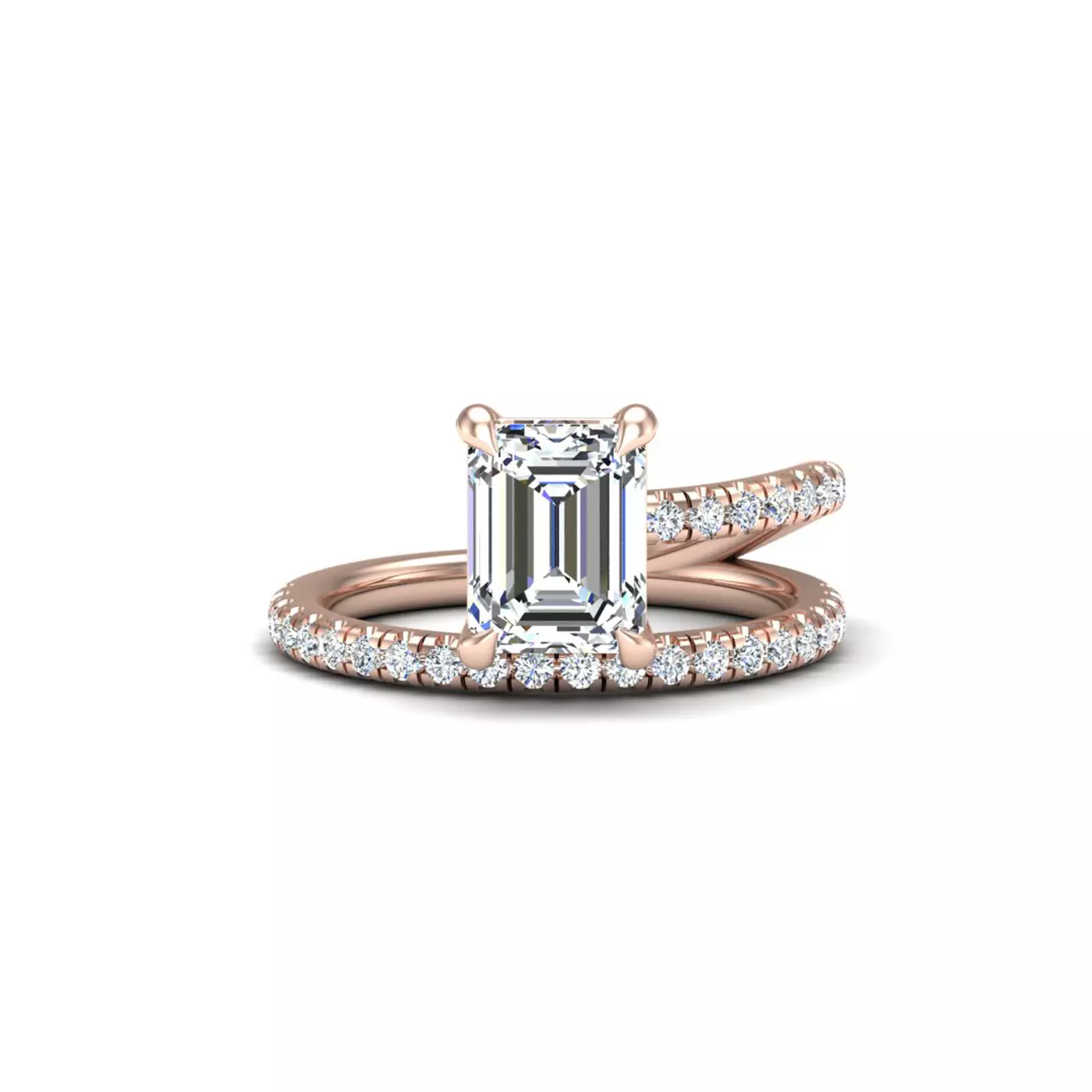 Diamond-Lined Band 14K Rose Gold Engagement Ring